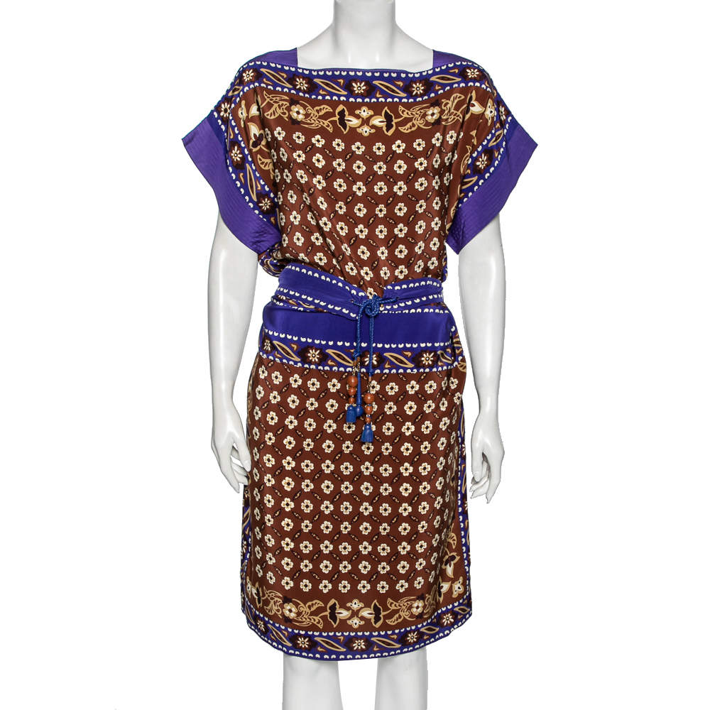 Pre Owned Chloe Multicolor Printed Silk Belted Shift Dress S