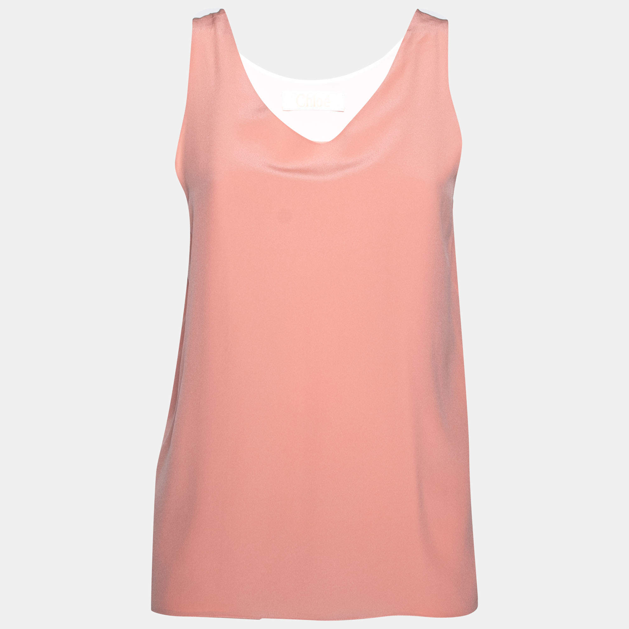 Pre Owned Chloe Peach Silk Sleeveless Top M