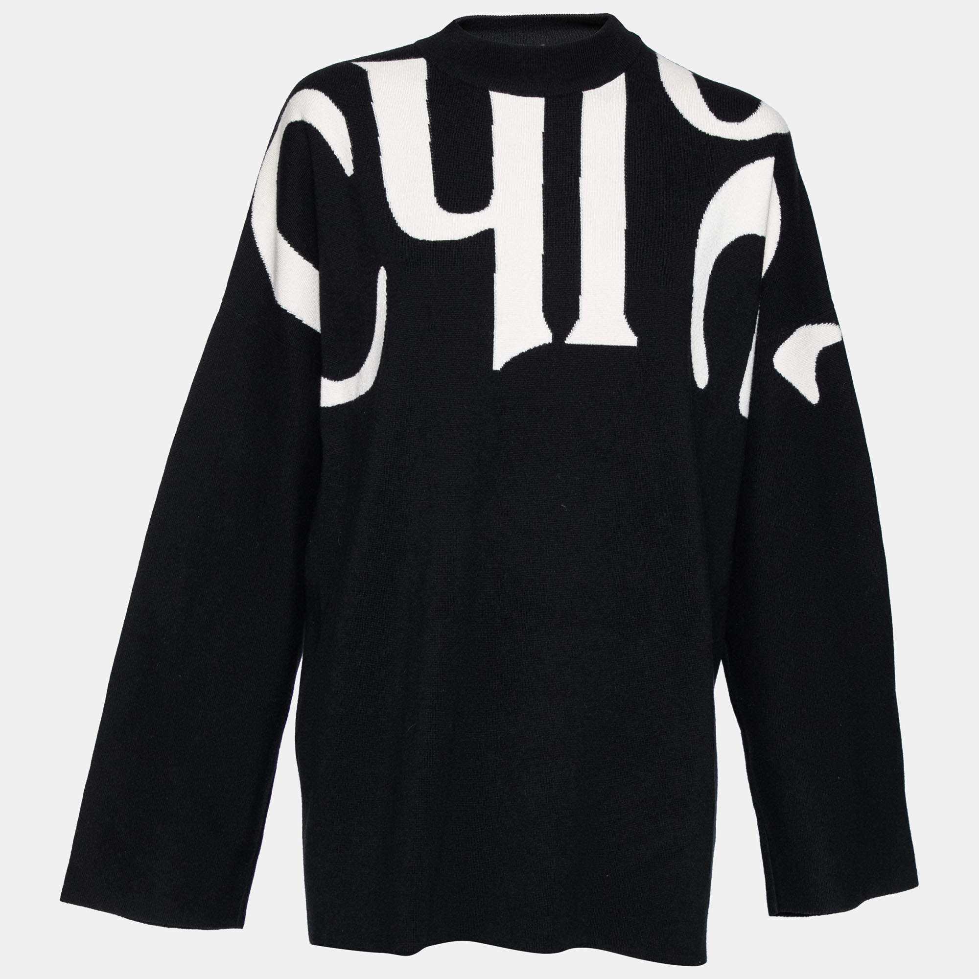 Pre Owned Chloe Black and White Logo Knit Crew Neck Sweater M