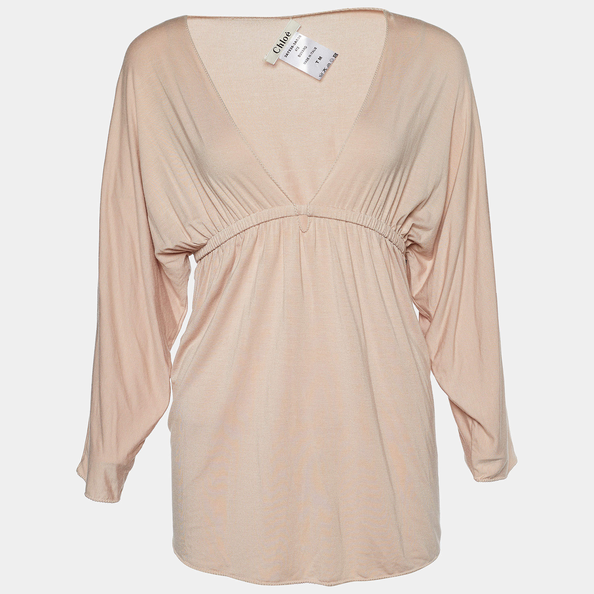 Pre Owned Chloe Blush Pink Jersey V-Neck Gathered Waist Top M