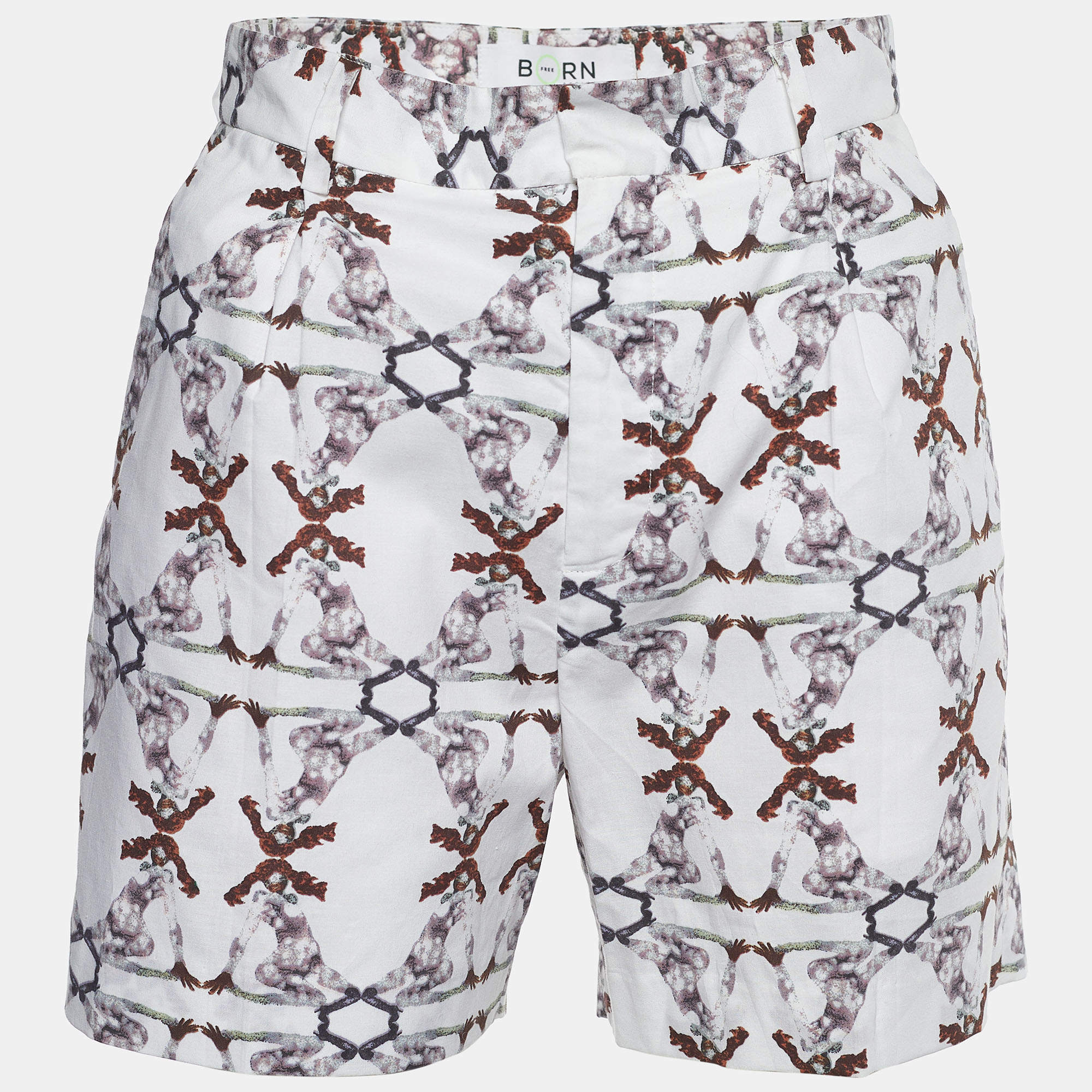 Chloe White Printed Cotton Shorts M