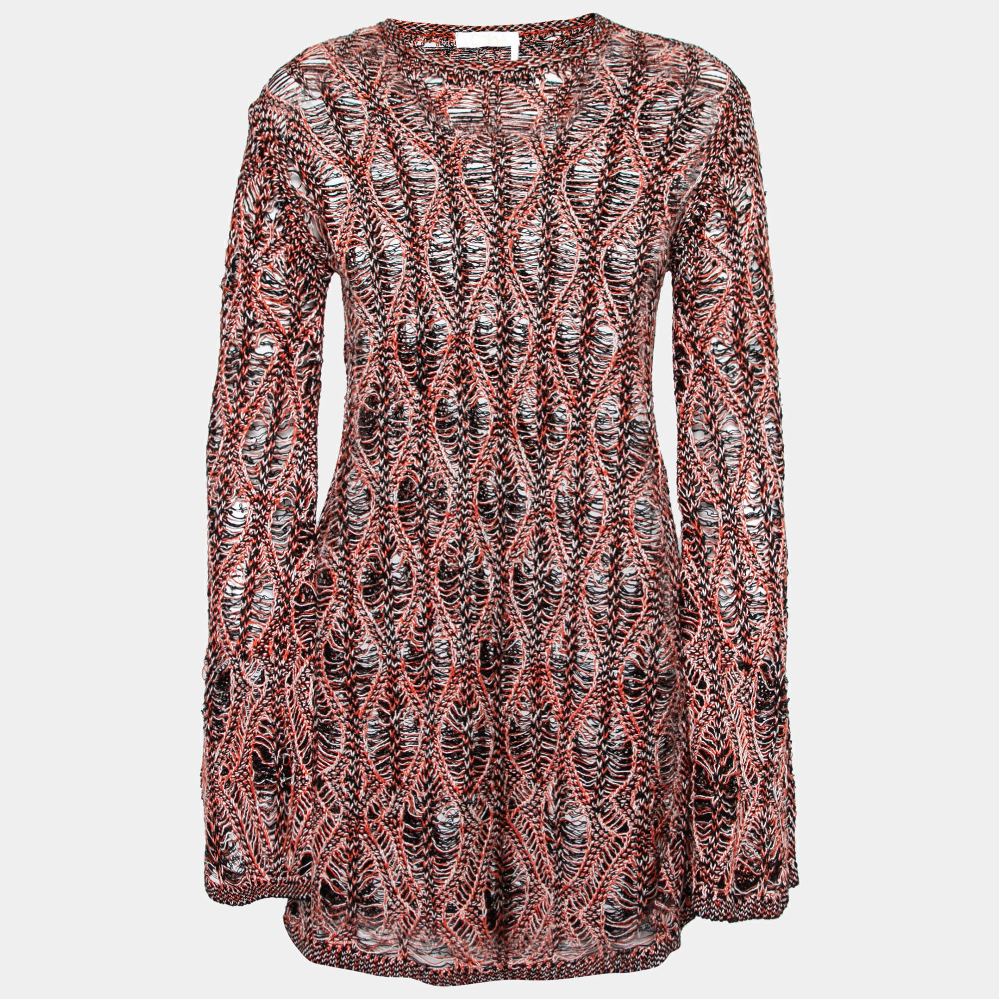 Pre Owned Chloe Orange Multicolor Knit Mini Dress S