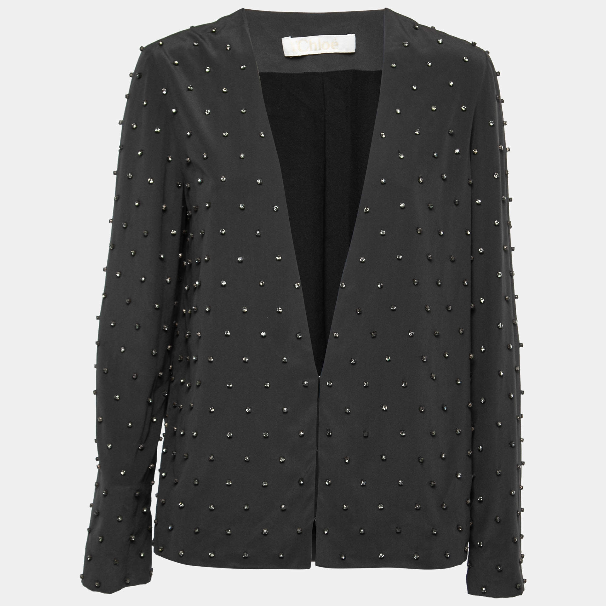 Pre Owned Chloe Grey Rhinestone-Embellished Silk Jacket M