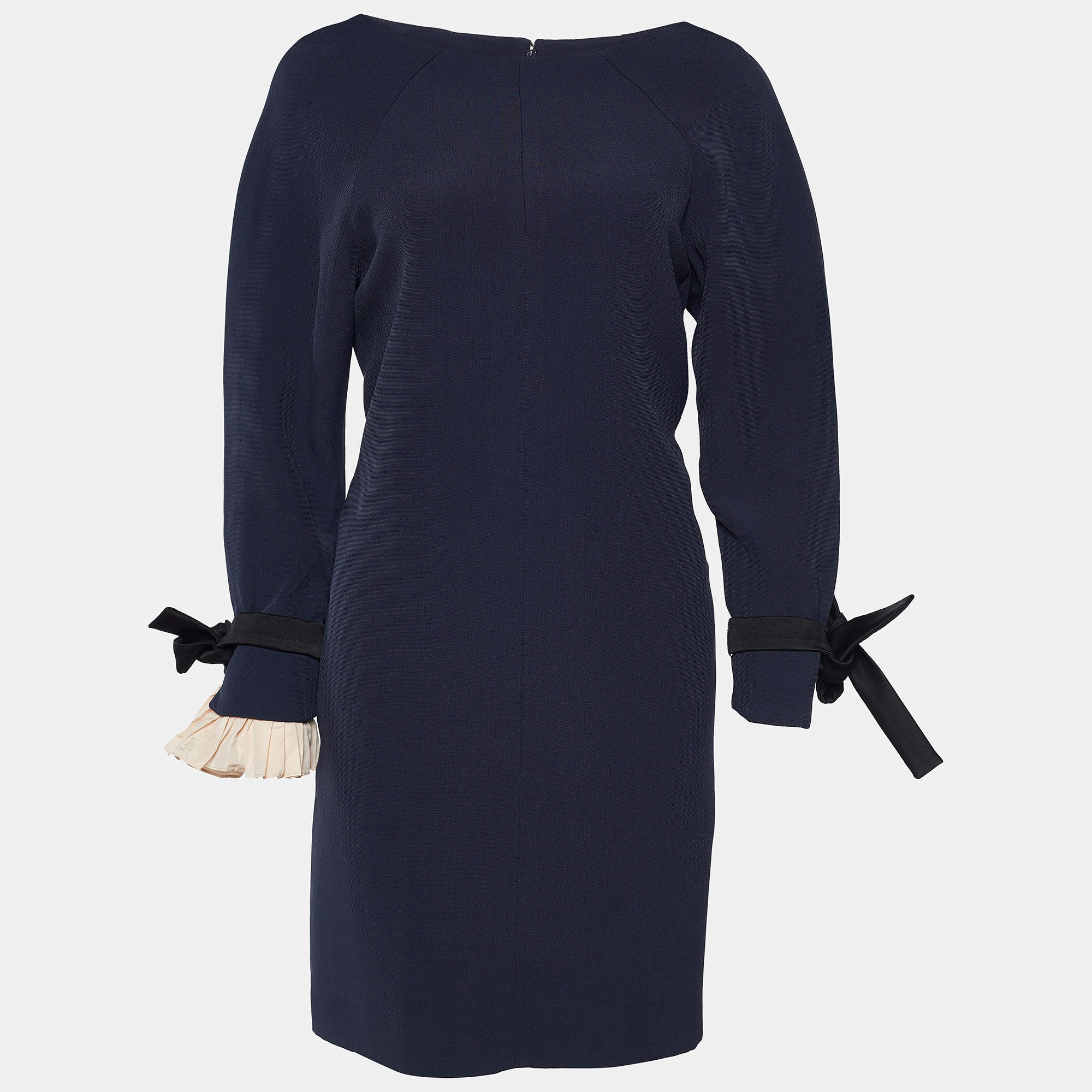Pre Owned Chloe Navy Blue Crepe Bow Detail Asymmetric Sleeve Shift Dress S