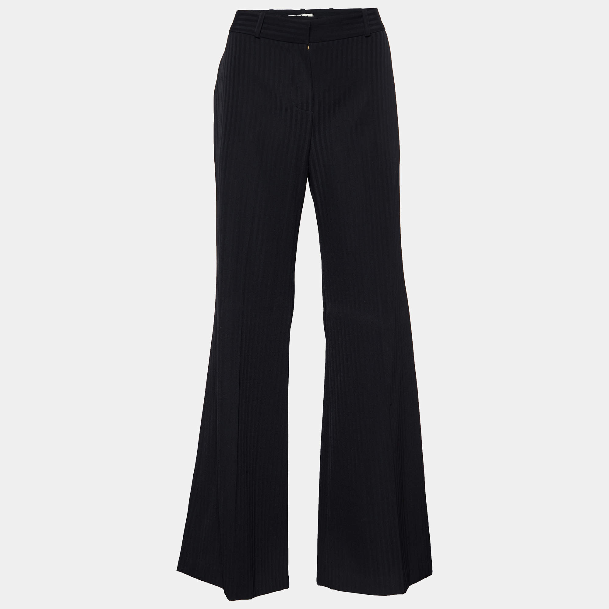 مملوكة مسبقًا Chloe Black Wool Striped Flared Trousers S
