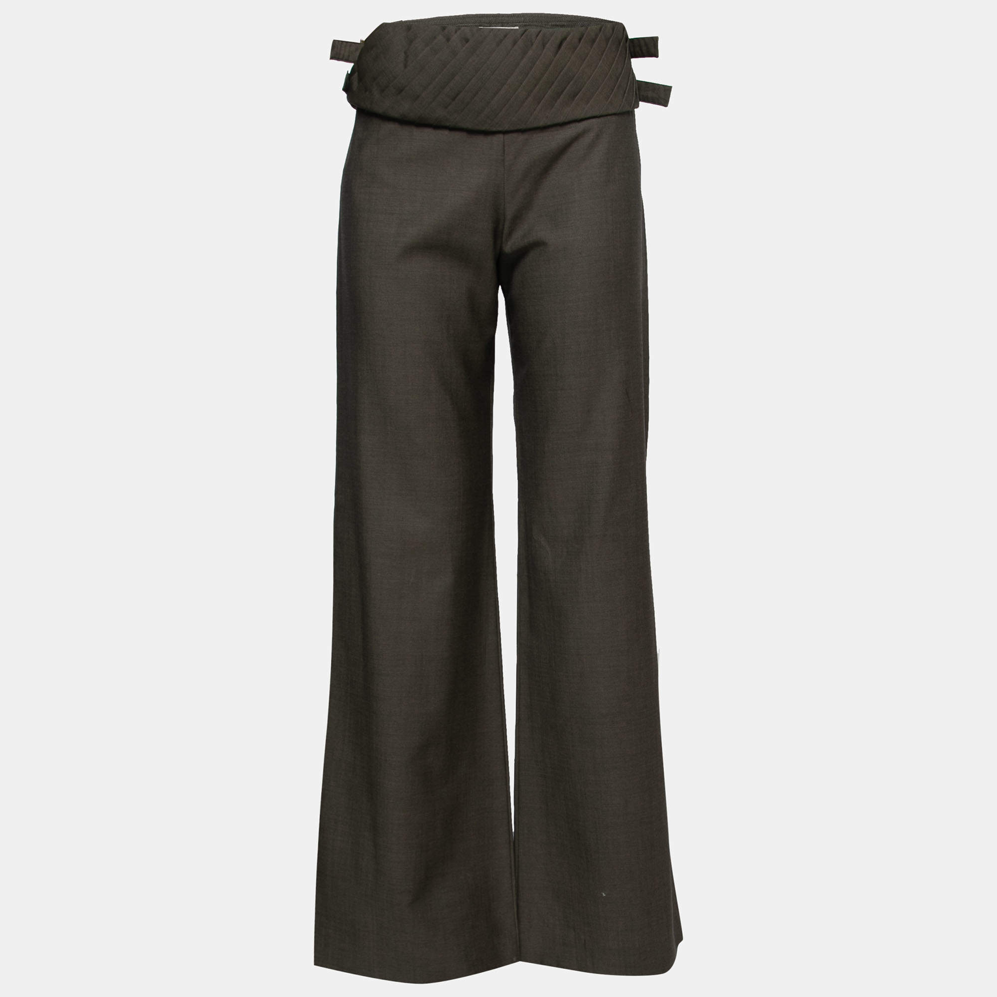 Pre Owned Chloe Olive Green Crepe Pleated Side Buckled Trousers M