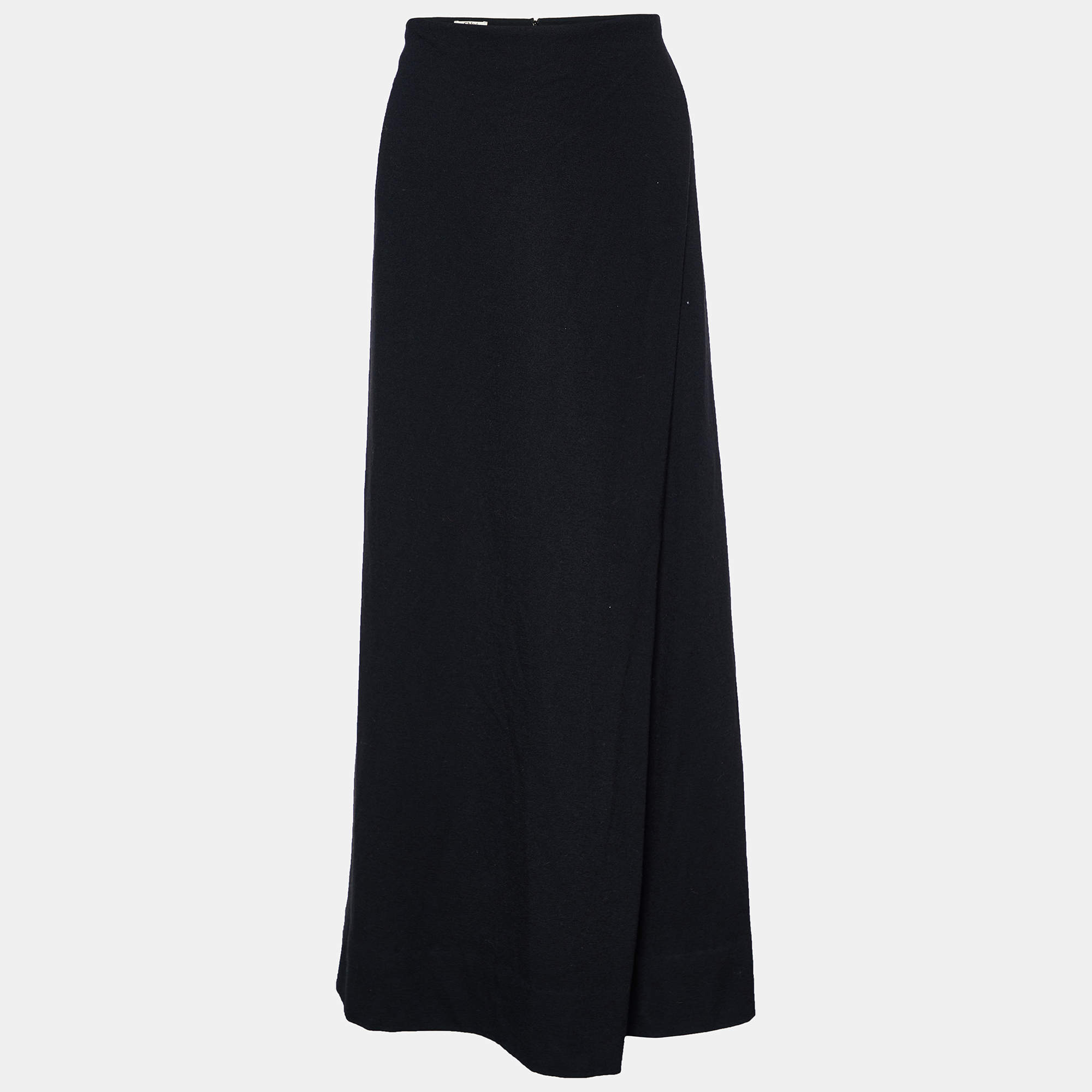 Chloe Black Wool & Cotton Pleated Detail Maxi Skirt M