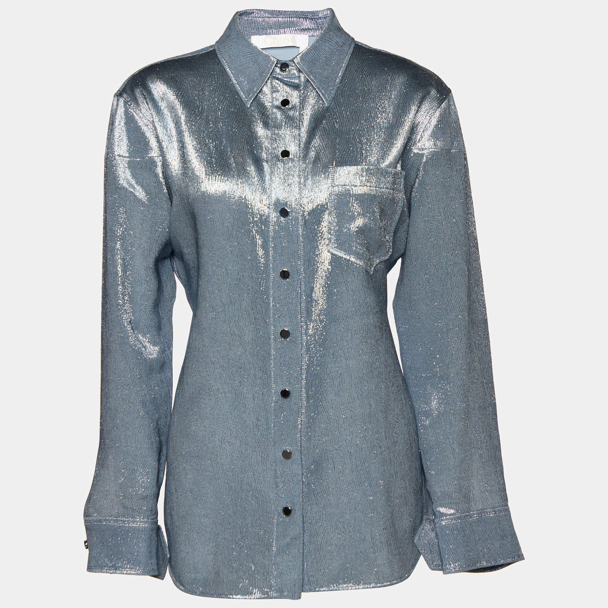 مملوكة مسبقًا Chloe Blue Lurex Silk Button Front Shirt M