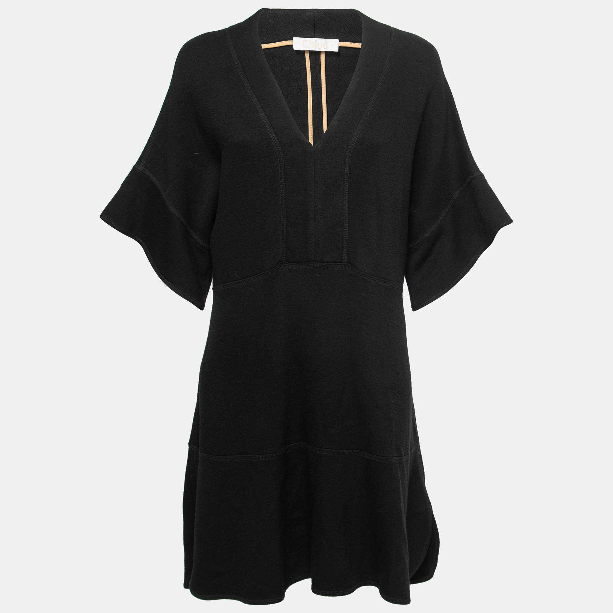 Pre Owned Chloe Black Knit V-Neck Midi Dress L