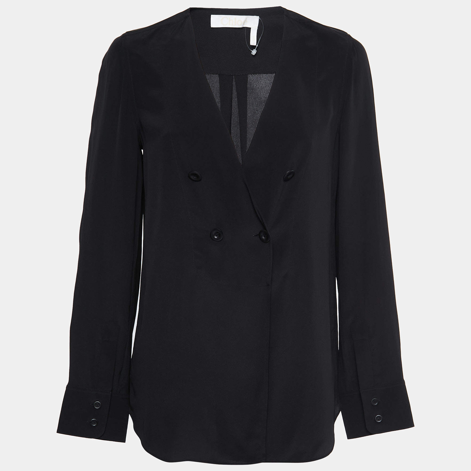 Pre Owned Chloe Black Silk Double Breasted Top M