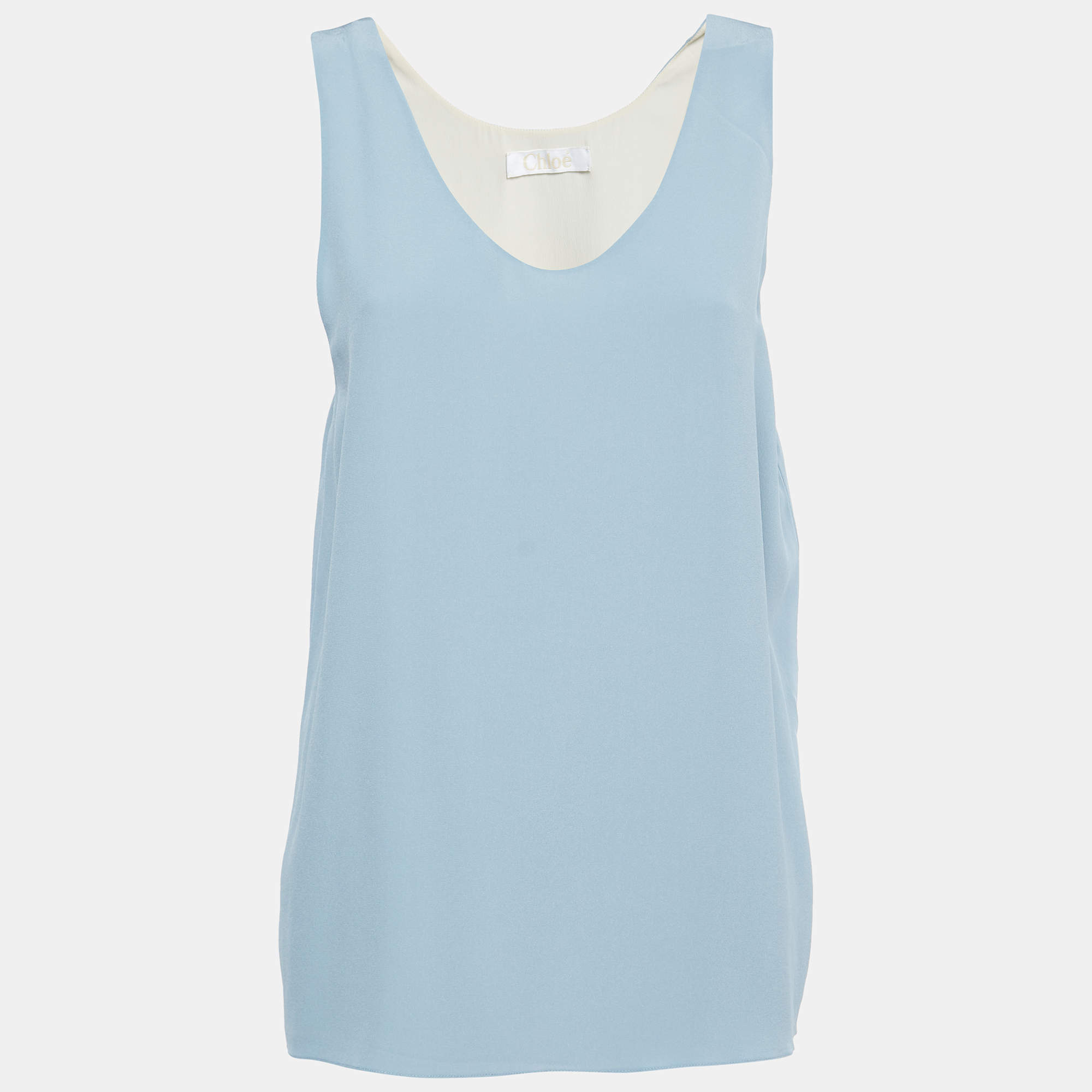 Pre Owned Chloe Blue Silk Crepe Sleeveless Top L