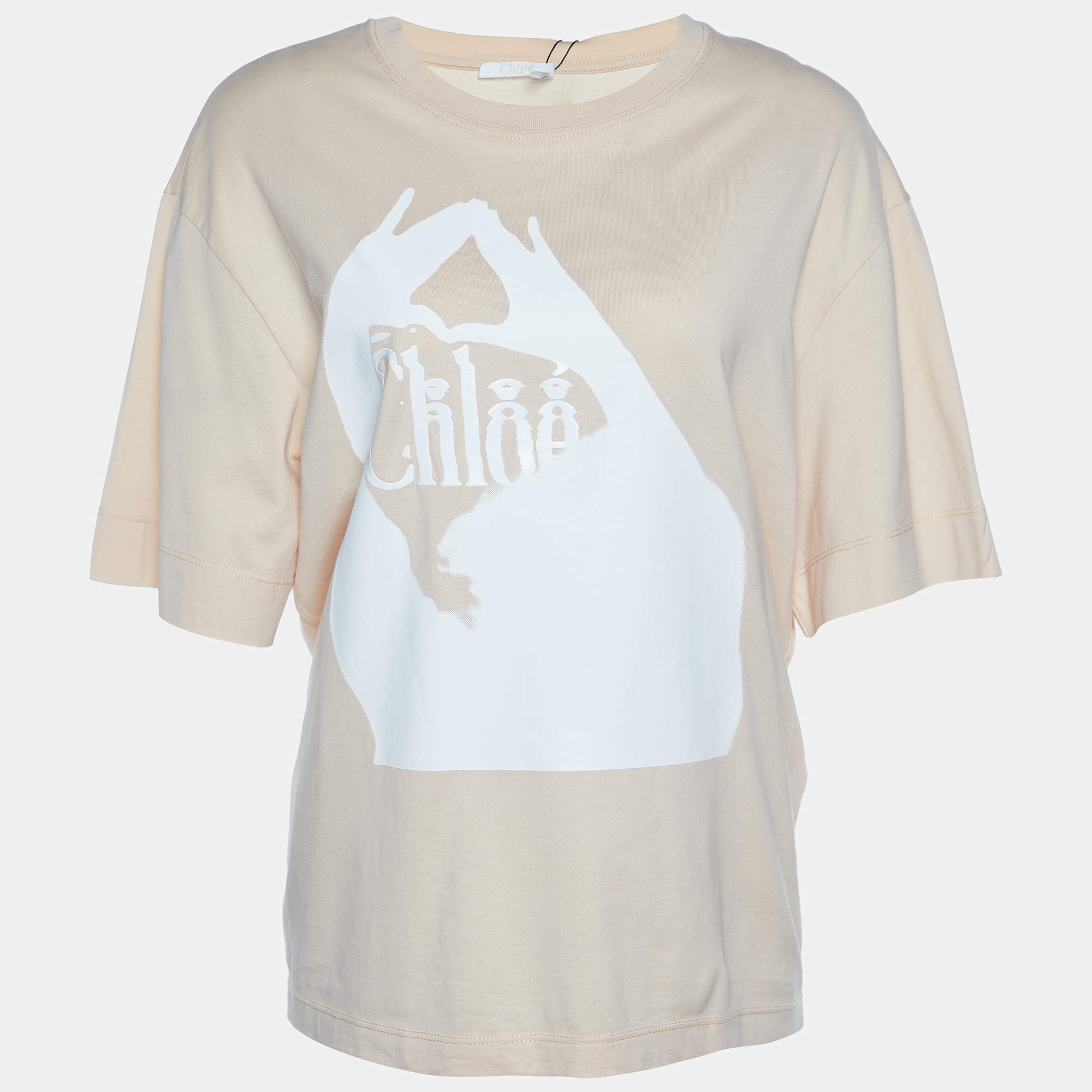 Pre Owned Chloe Light Pink Femininity Logo Printed Cotton Oversized T-Shirt S