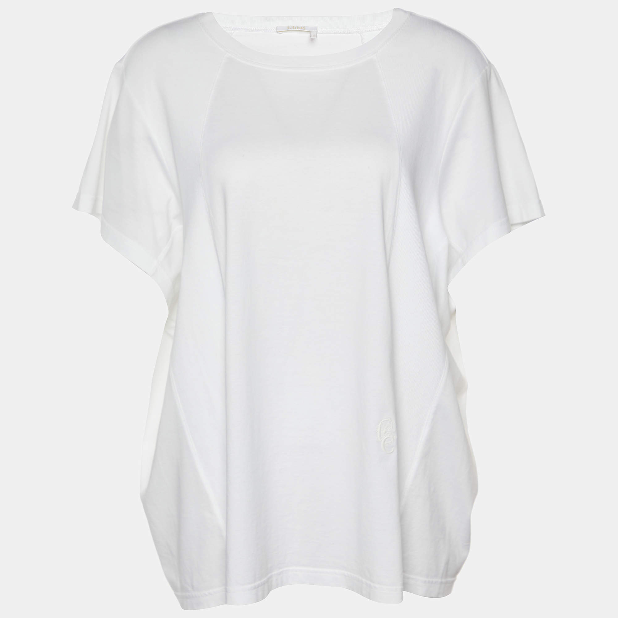 Chloe White Cotton Rib Knit Detail Oversized T-Shirt S Chloe | The ...