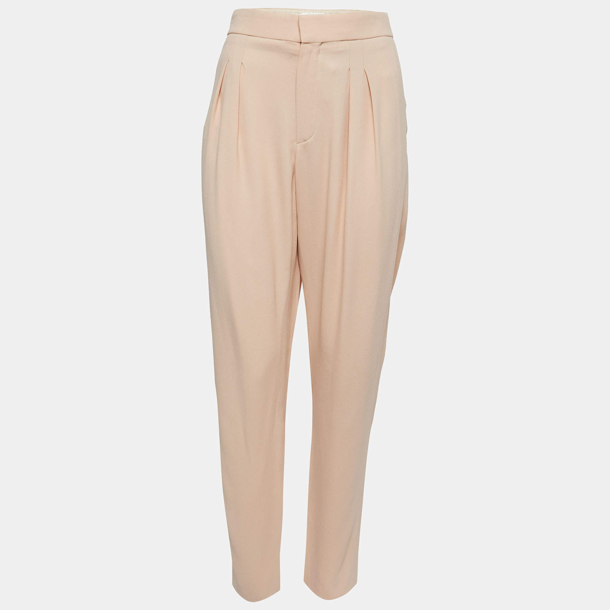 Pre Owned Chloe Beige Crepe Front Pleated Trousers M