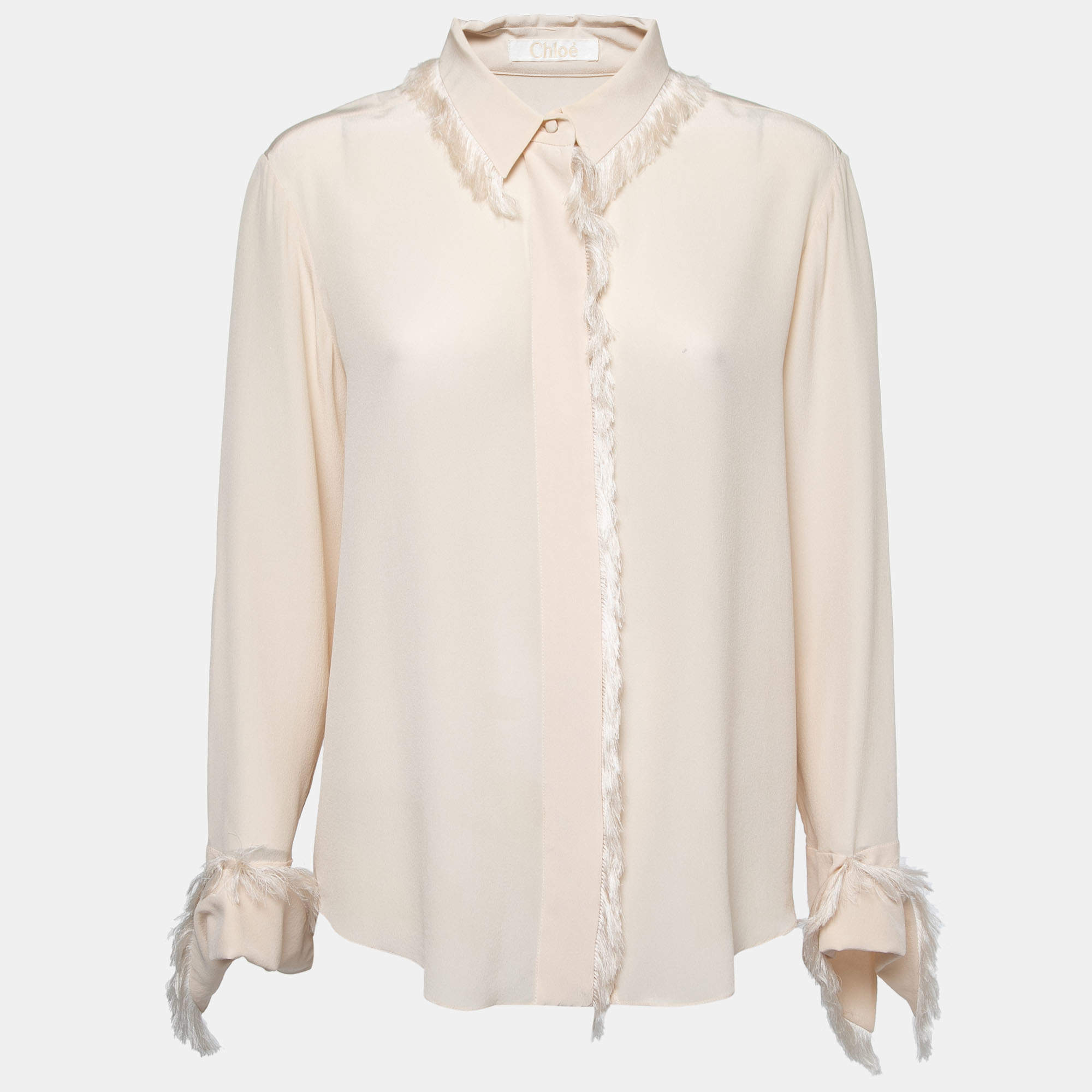 Pre Owned Chloe Cream Silk Fringe Shirt L
