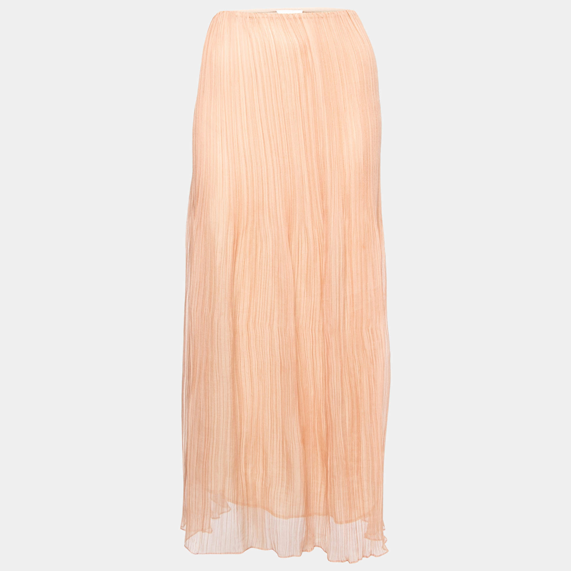 Chloe Peach Beige Plisse Chiffon Maxi Skirt M