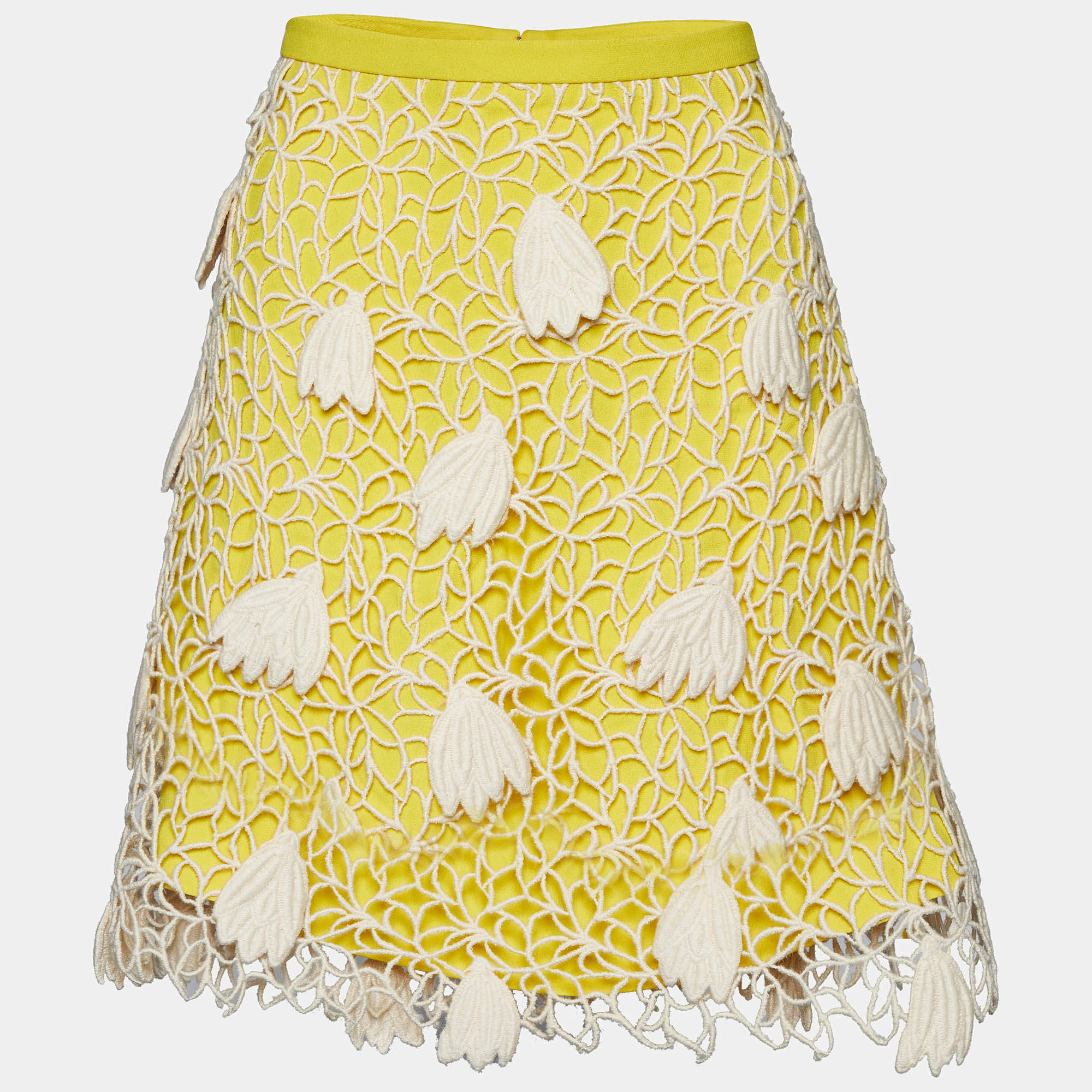 Chloe Yellow Crepe Lace Overlay Mini Skirt S