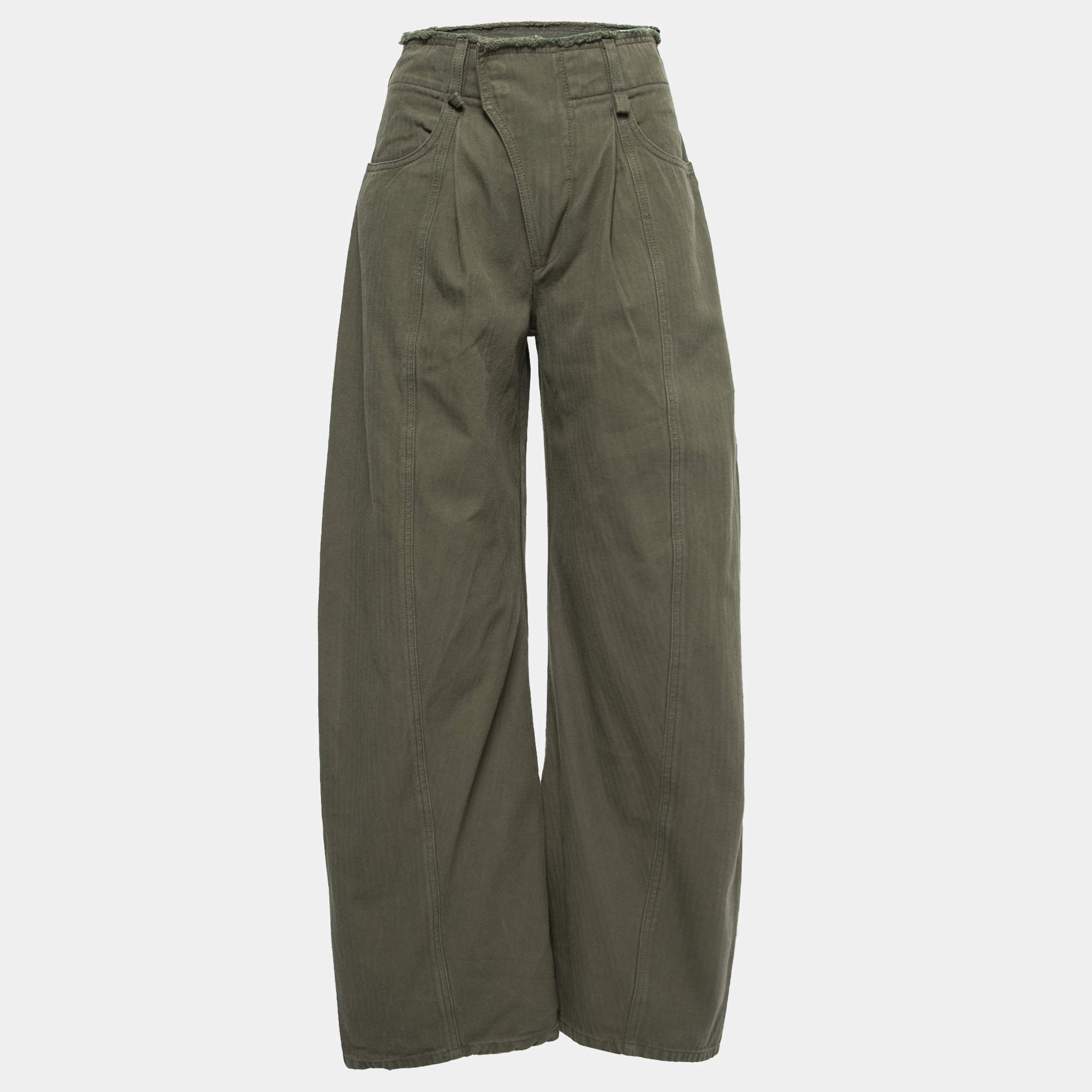 Pre Owned Chloe Green Cotton Wide Leg High Waist Trousers S