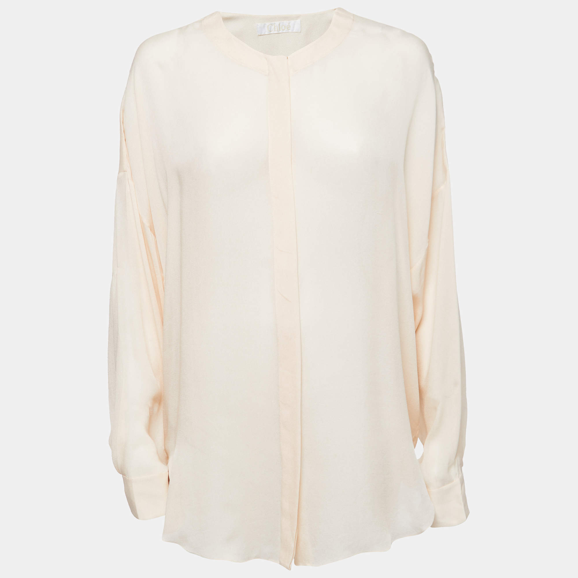 Chloe Skin Pink Silk Chiffon Button Front Blouse M