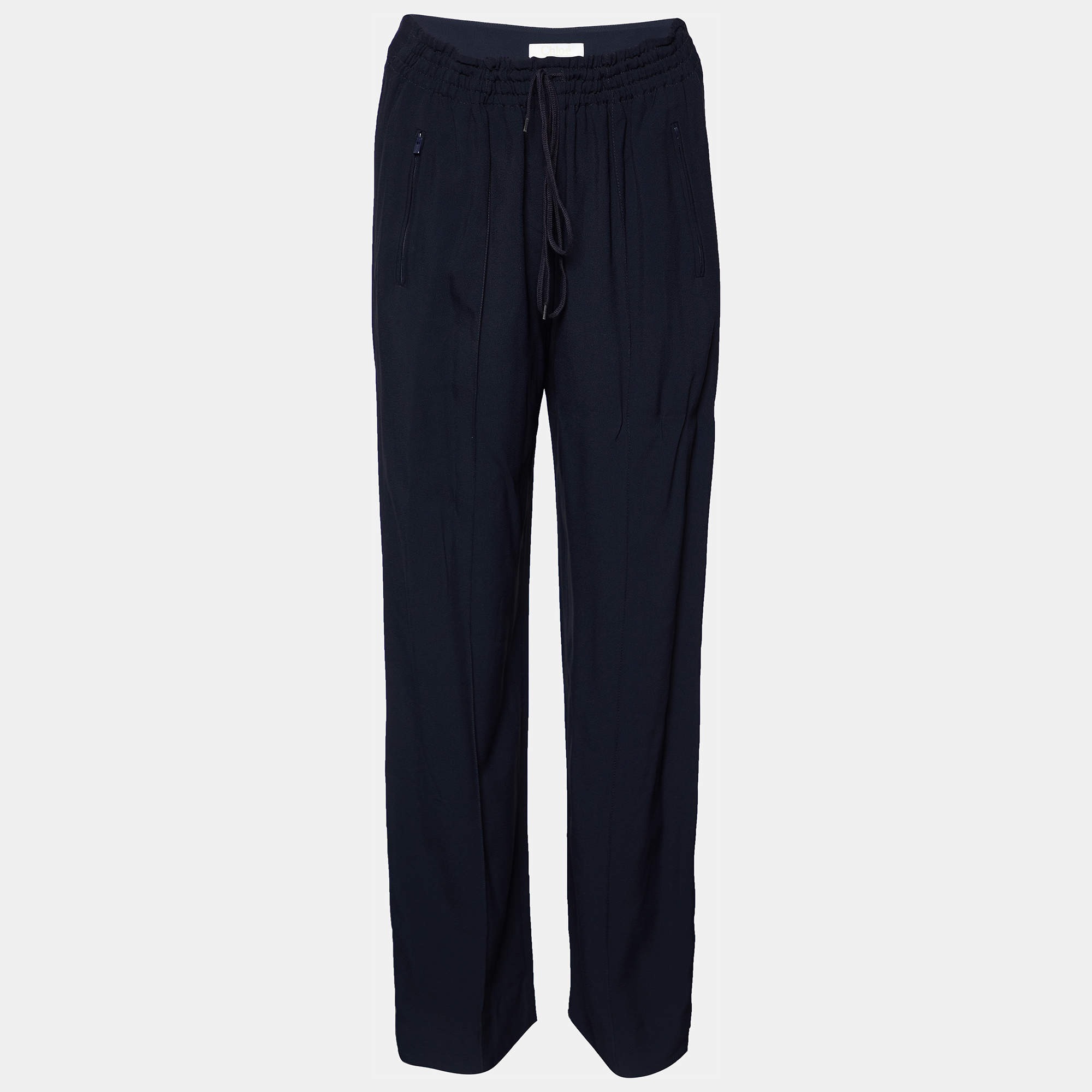 Pre Owned Chloe Navy Blue Crepe Straight Leg Pants M