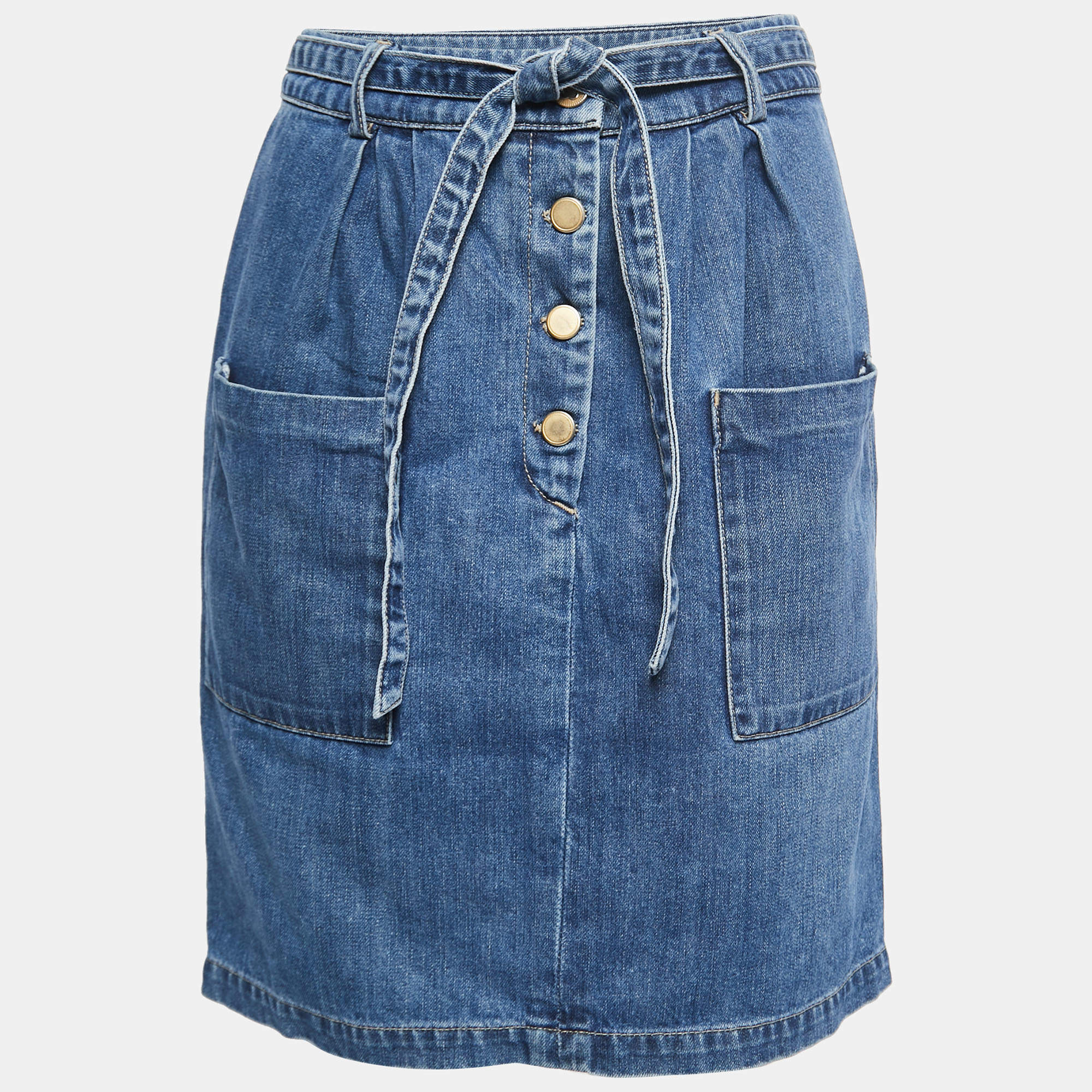 Pre Owned Chloe Blue Denim Belted Mini Skirt M