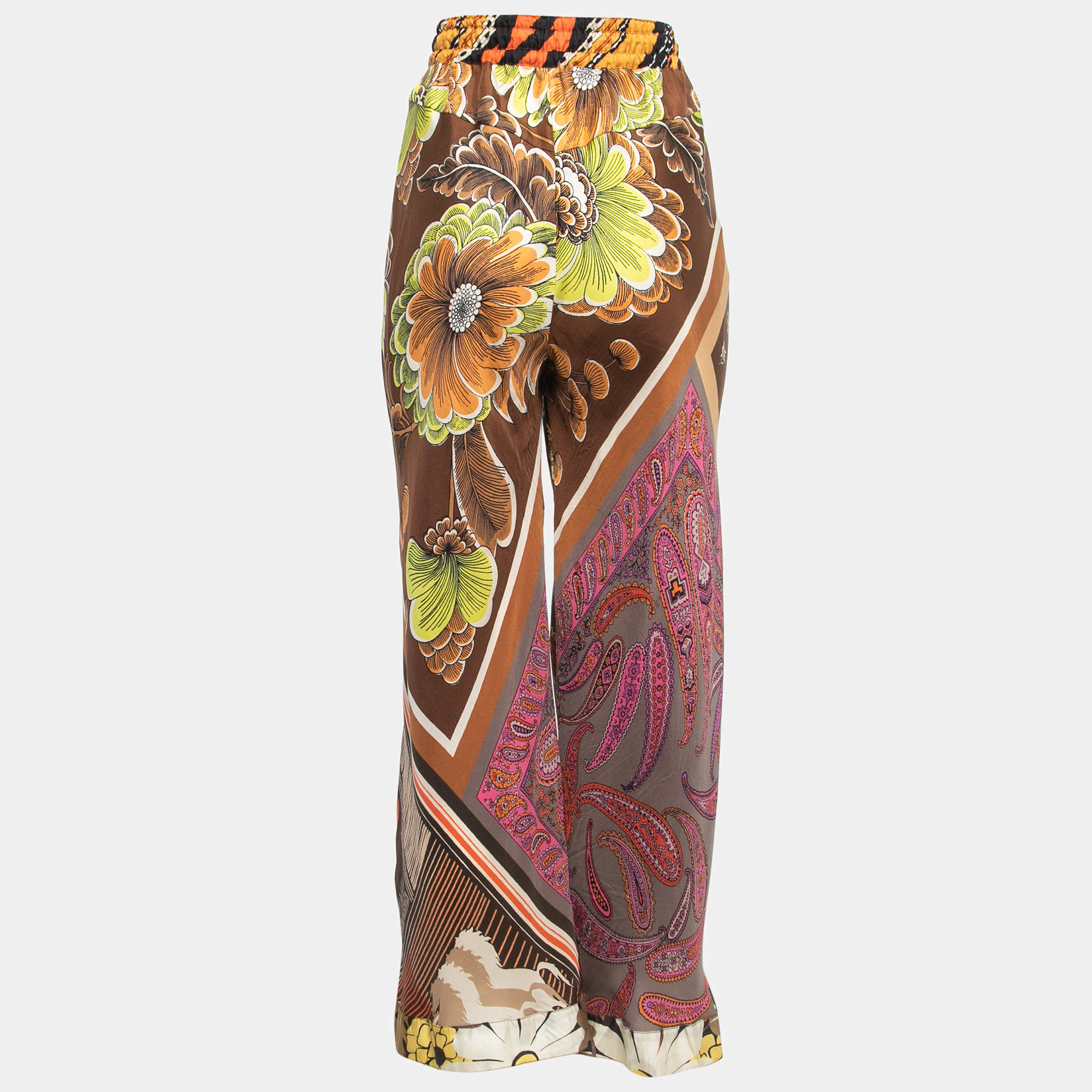 Chloe Brown/Multicolor Printed Silk Wide Leg Pants M