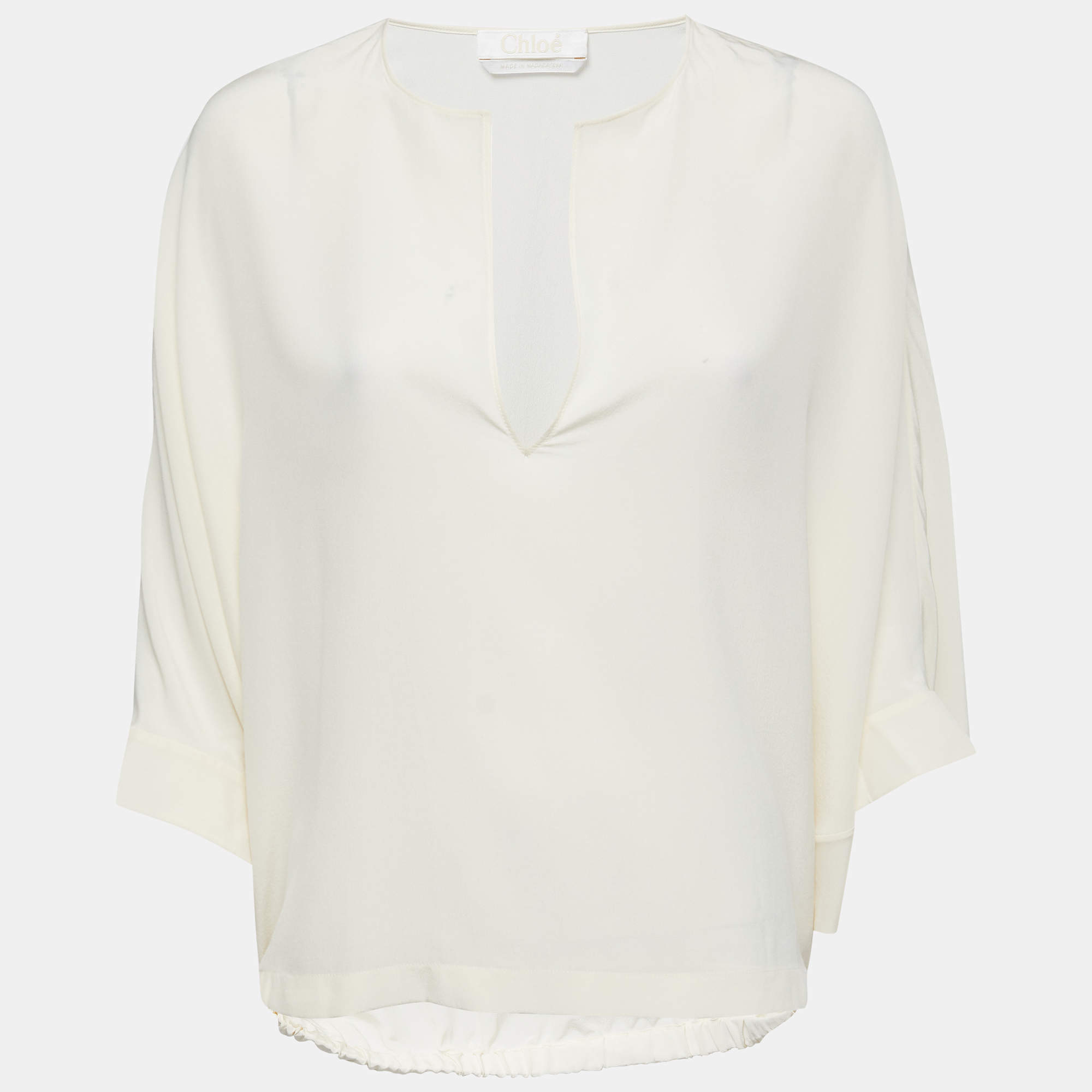 Pre Owned Chloe Cream Silk V-Neck Oversized Blouse M 