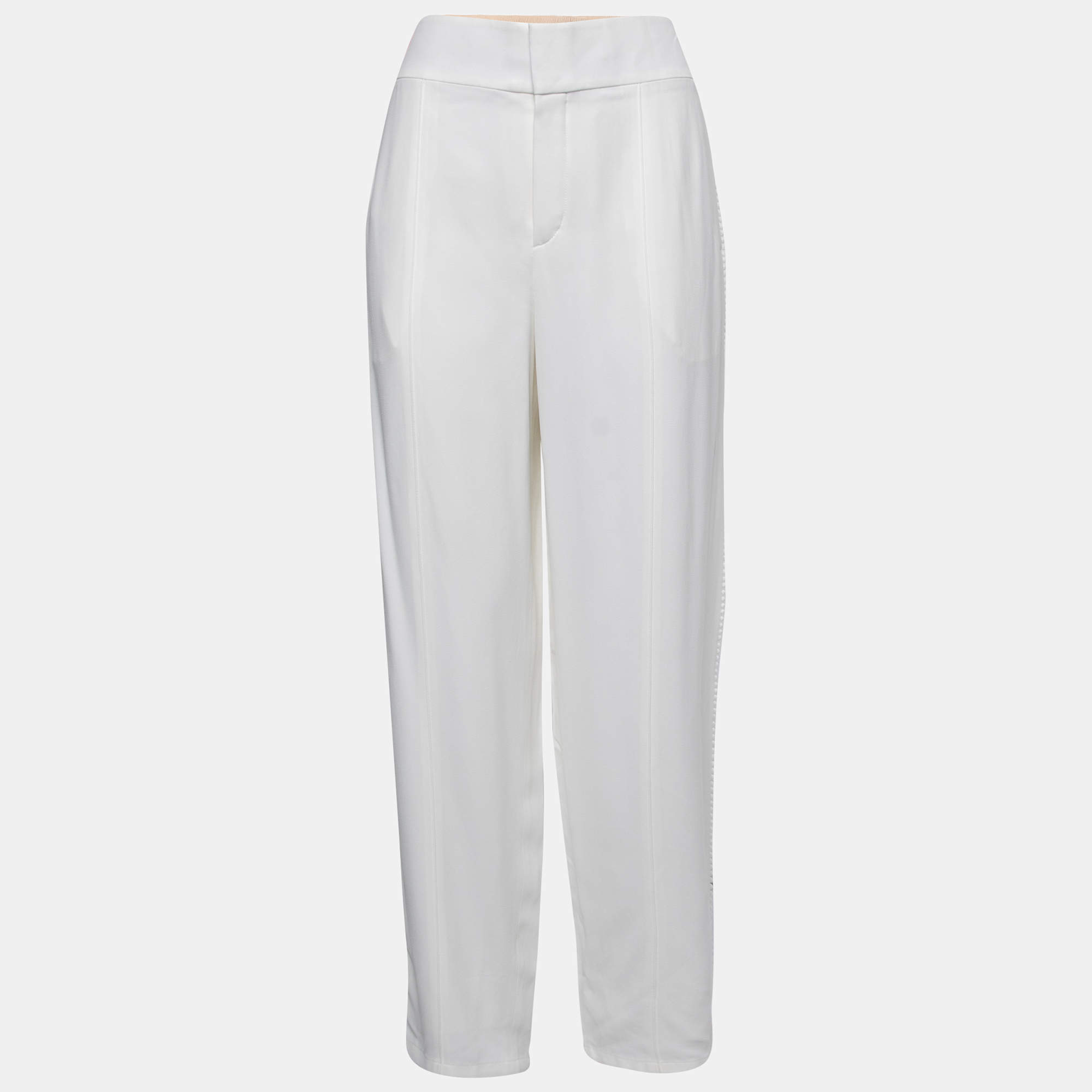 Pre Owned Chloe White Crepe Straight Fit Pants L