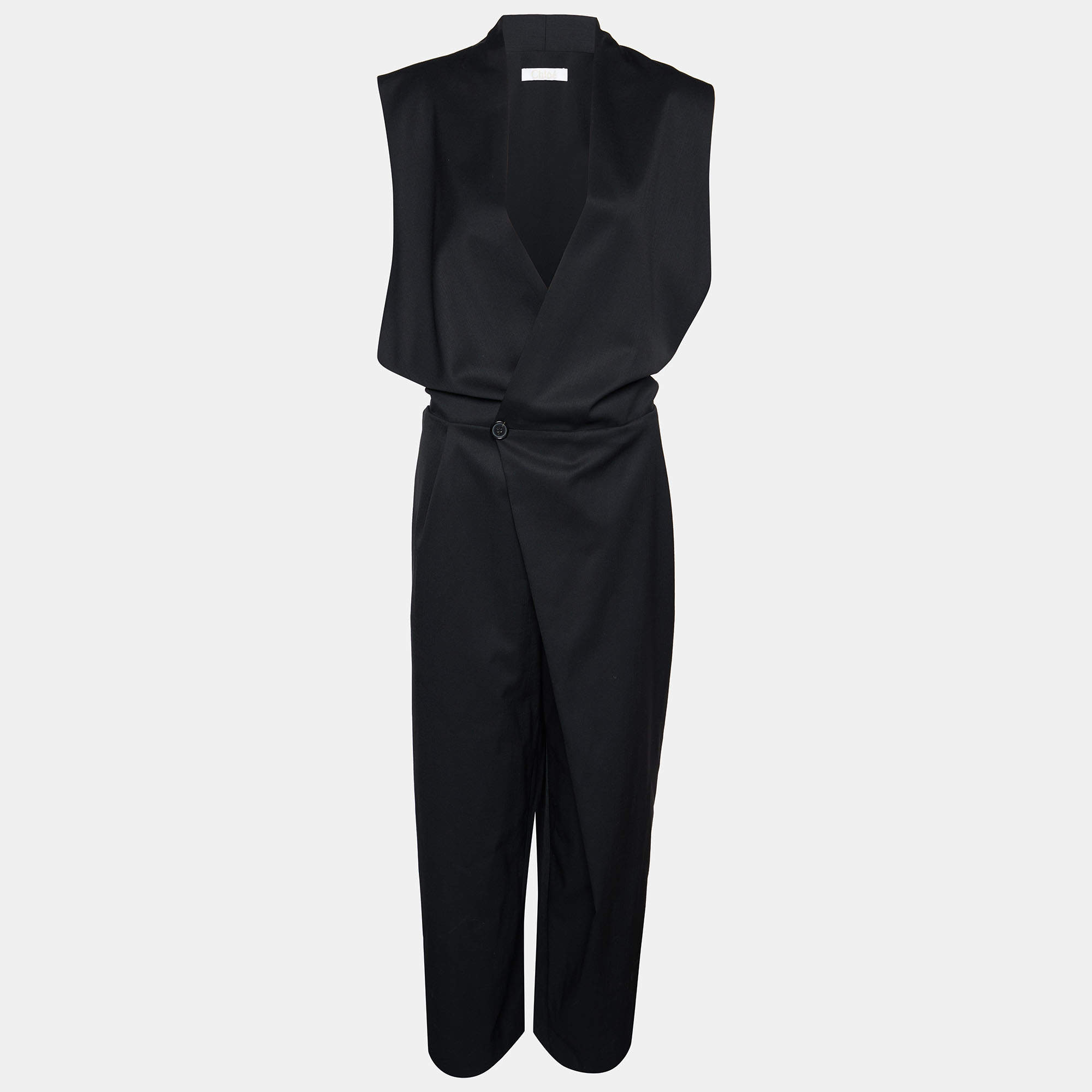 Chloe Black Wool Wrap Style Sleeveless Jumpsuit L