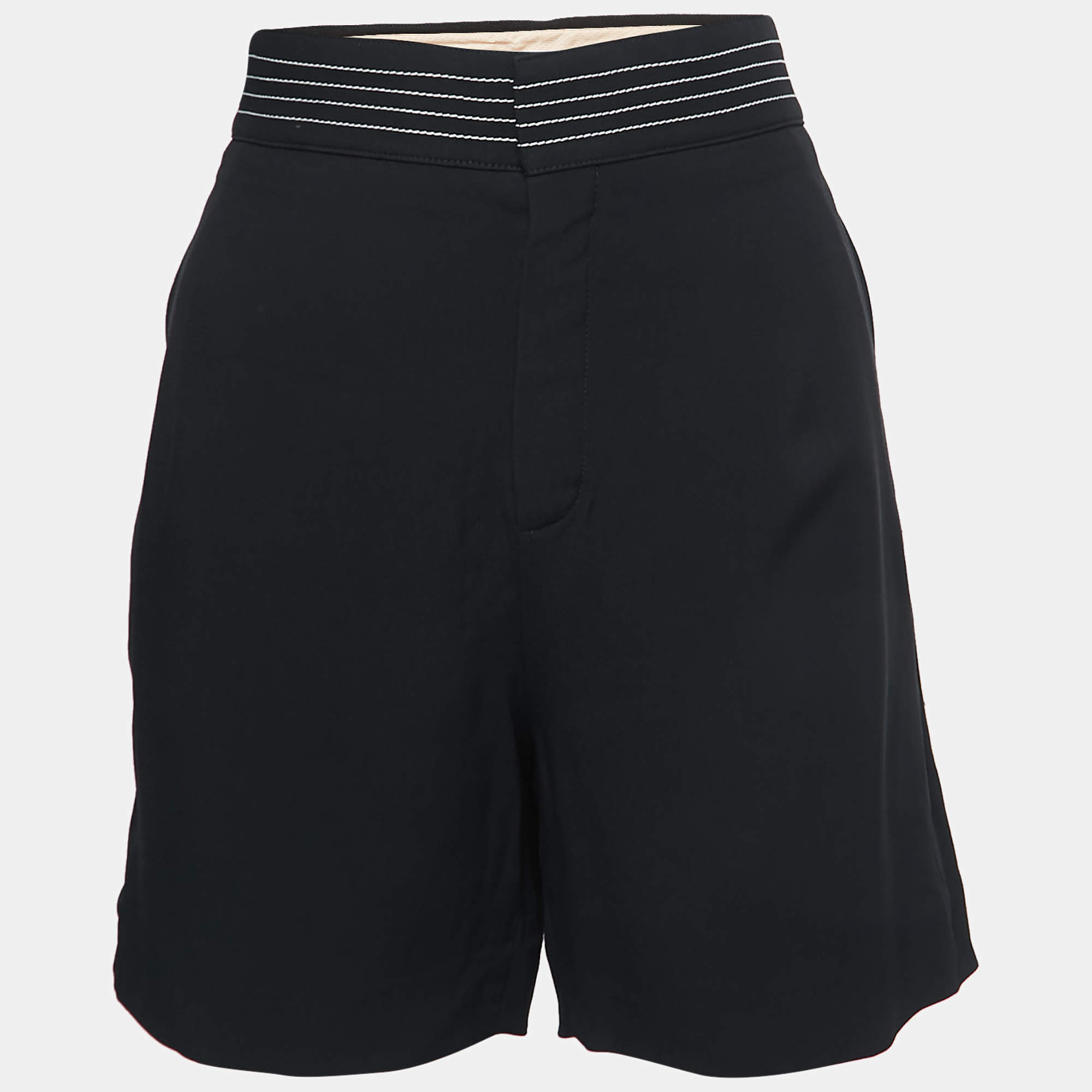 Pre Owned Chloe Black Crepe Side Stripe Detail Shorts M