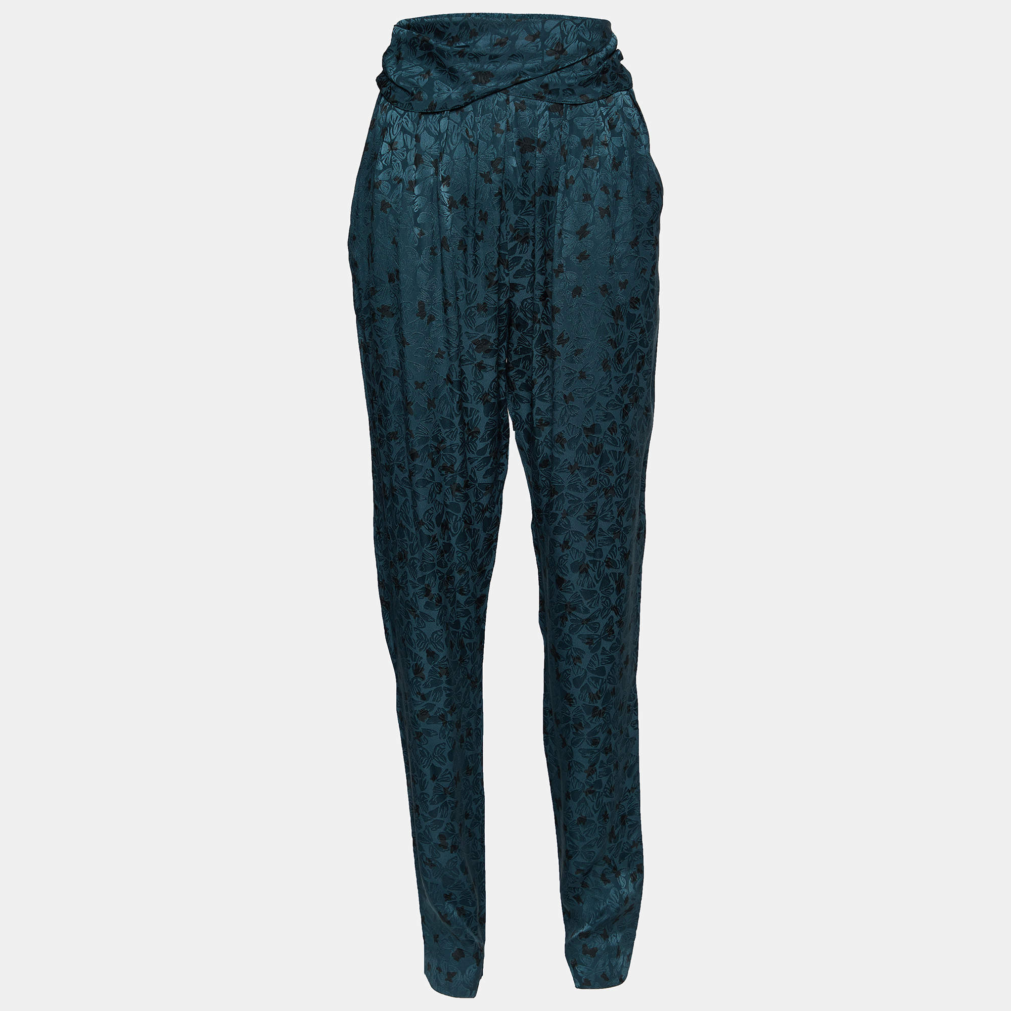 Chloe Green Butterfly Printed Silk Jacquard Pants M