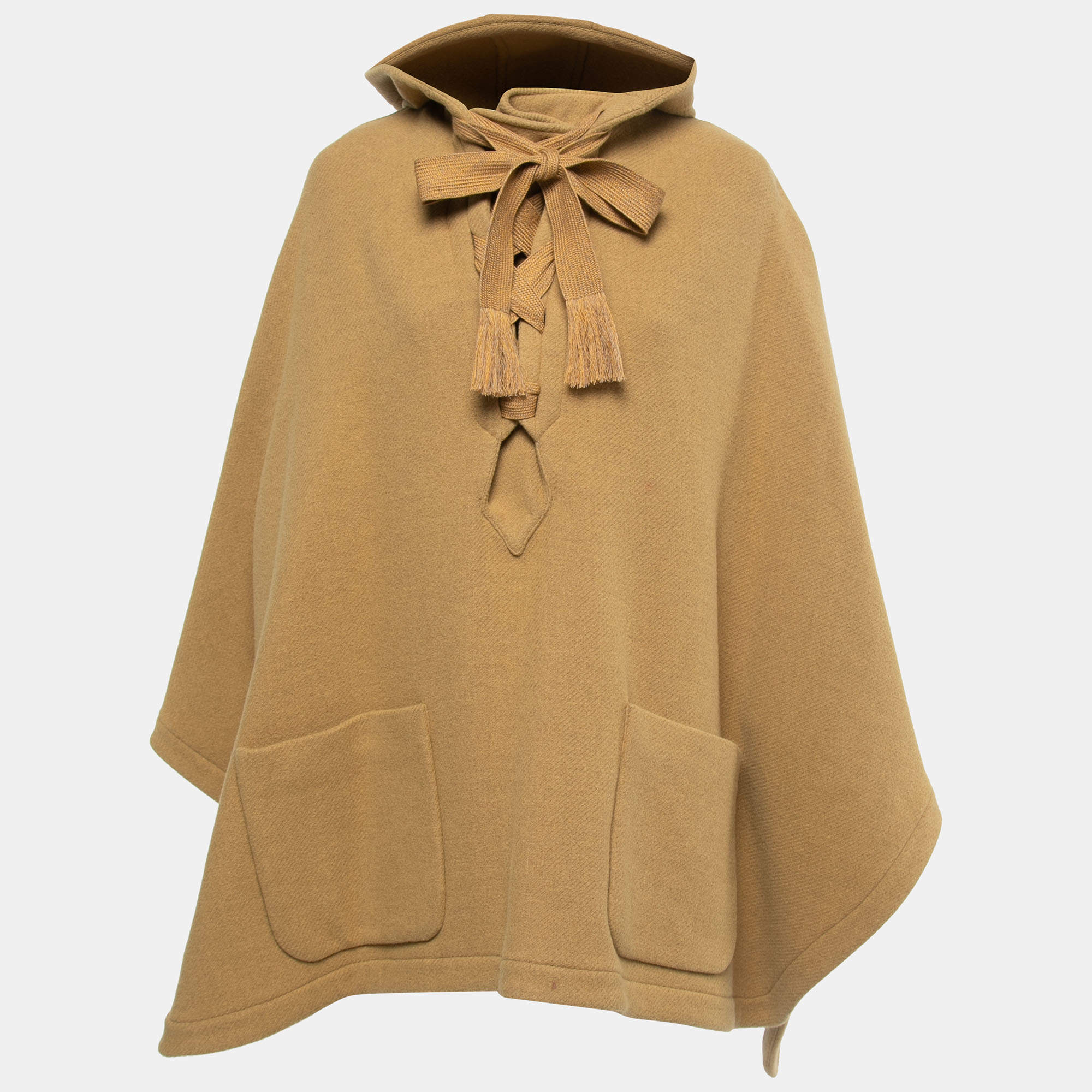 Pre Owned Chloe Khaki Brown Wool Hooded Cape M