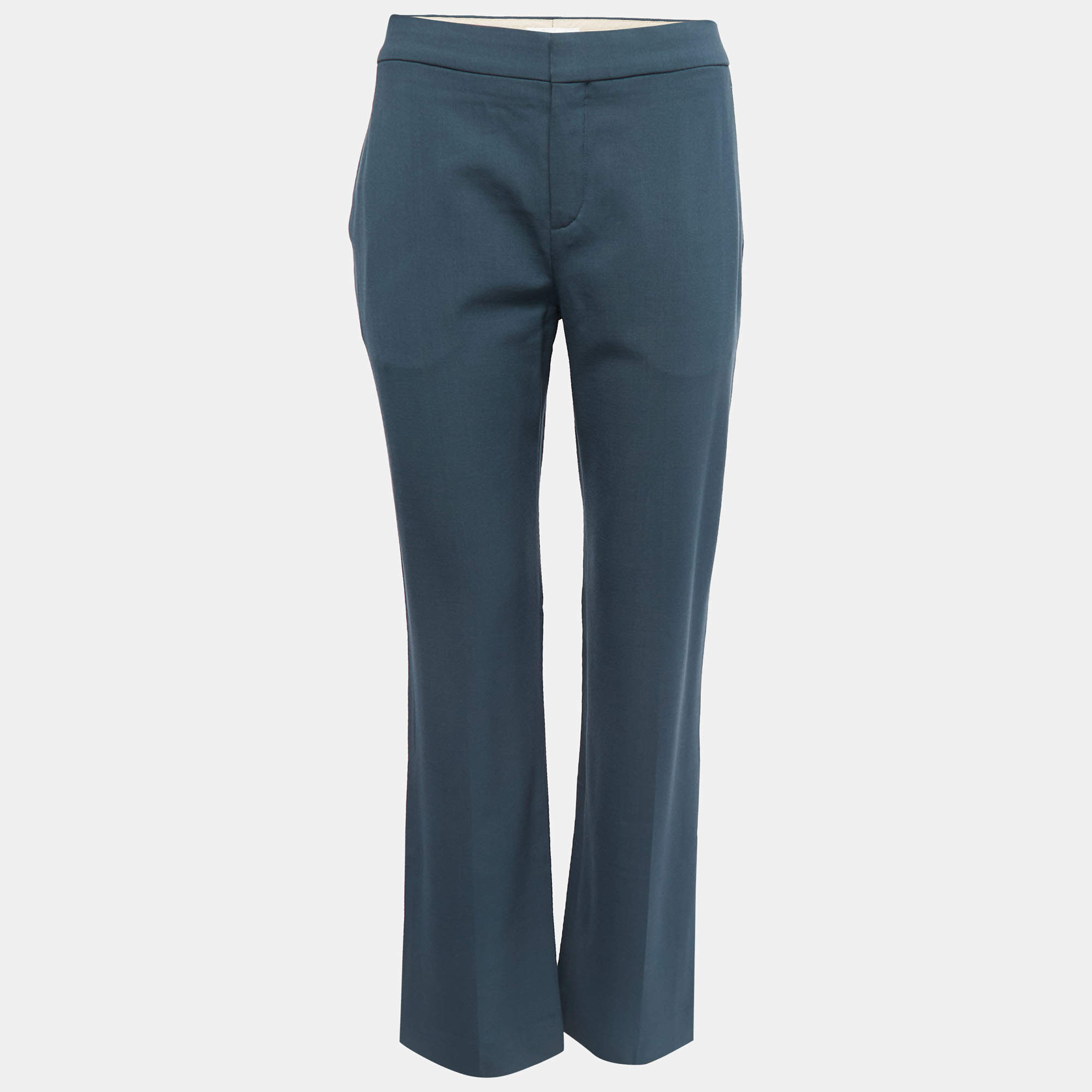 Pre Owned Chloe Tinted Grey Wool Straight Leg Trousers M