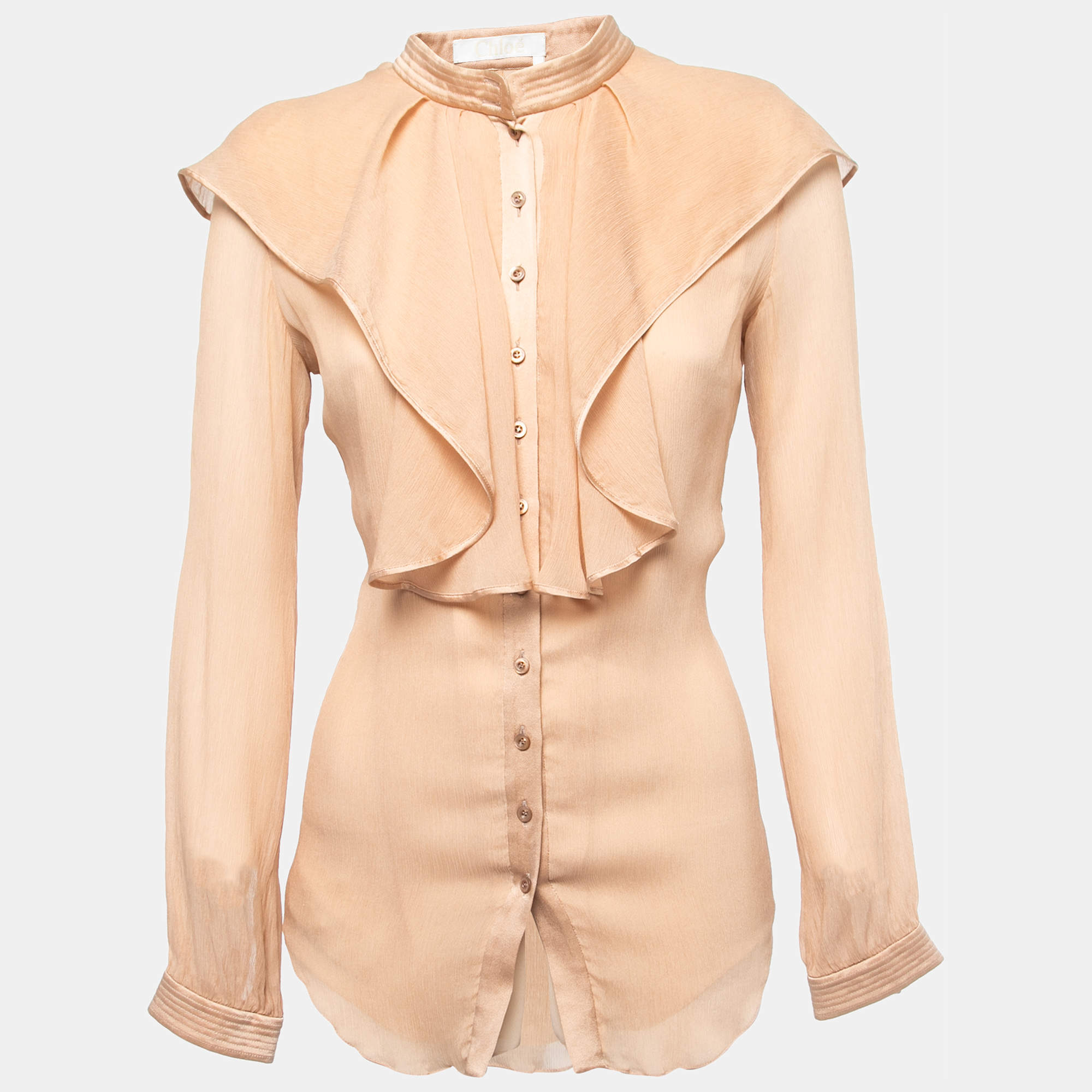 مملوكة مسبقًا Chloe Beige Silk Chiffon Ruffled Shirt S