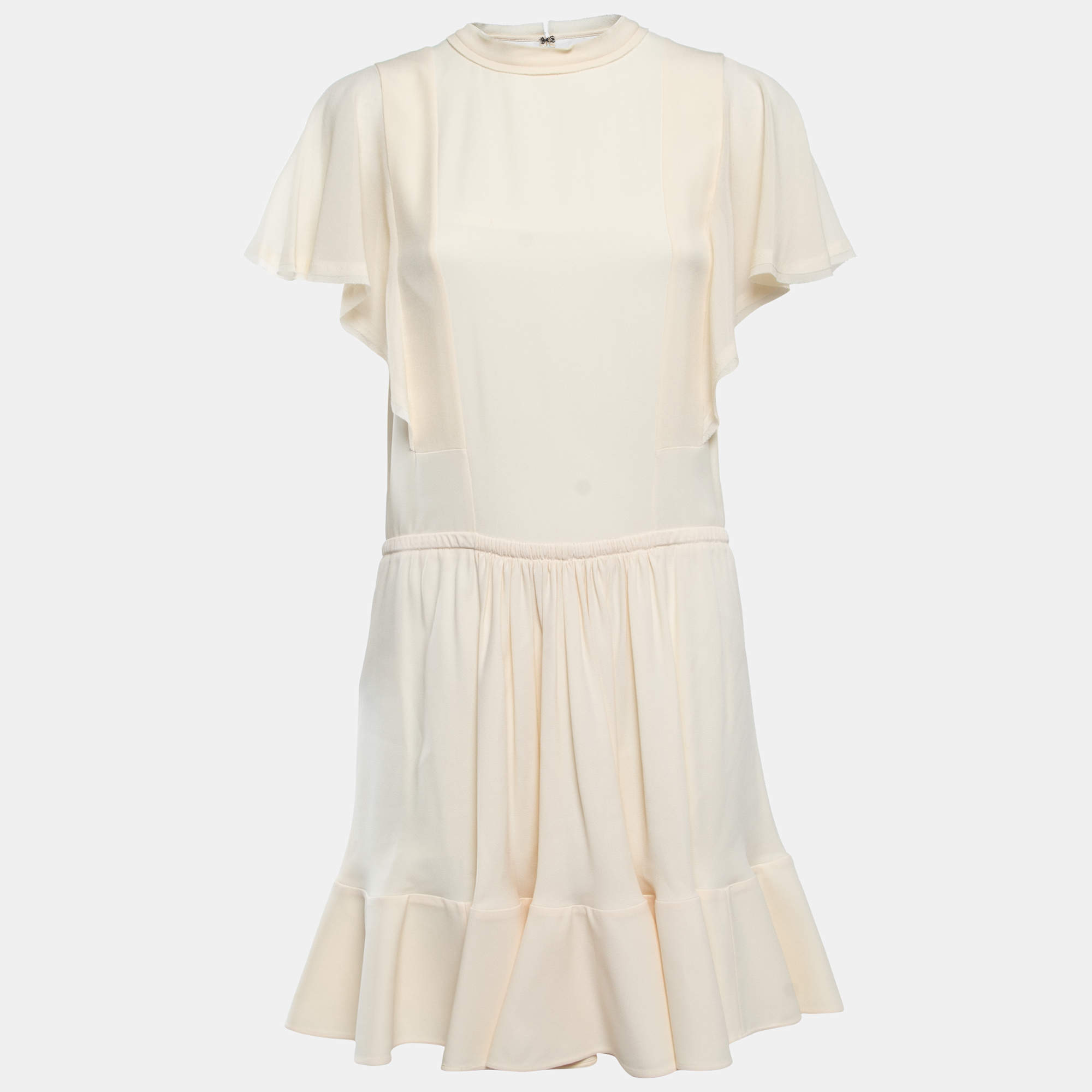 Pre Owned Chloe Cream Crepe Flared Short Dress S