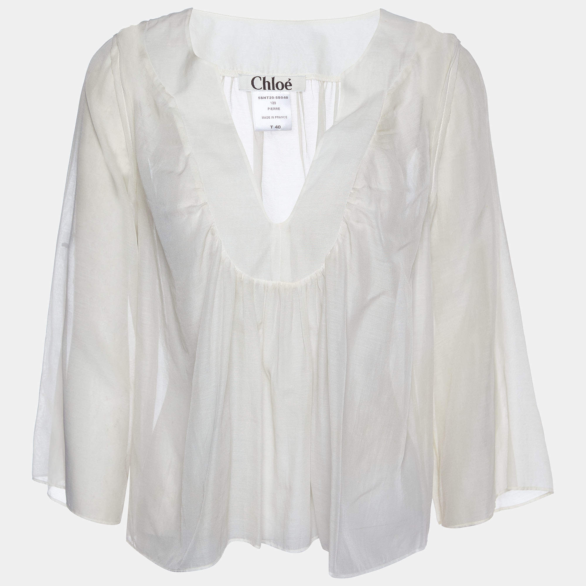 مملوكة مسبقًا Chloe Beige Cotton & Silk Oversized Top M