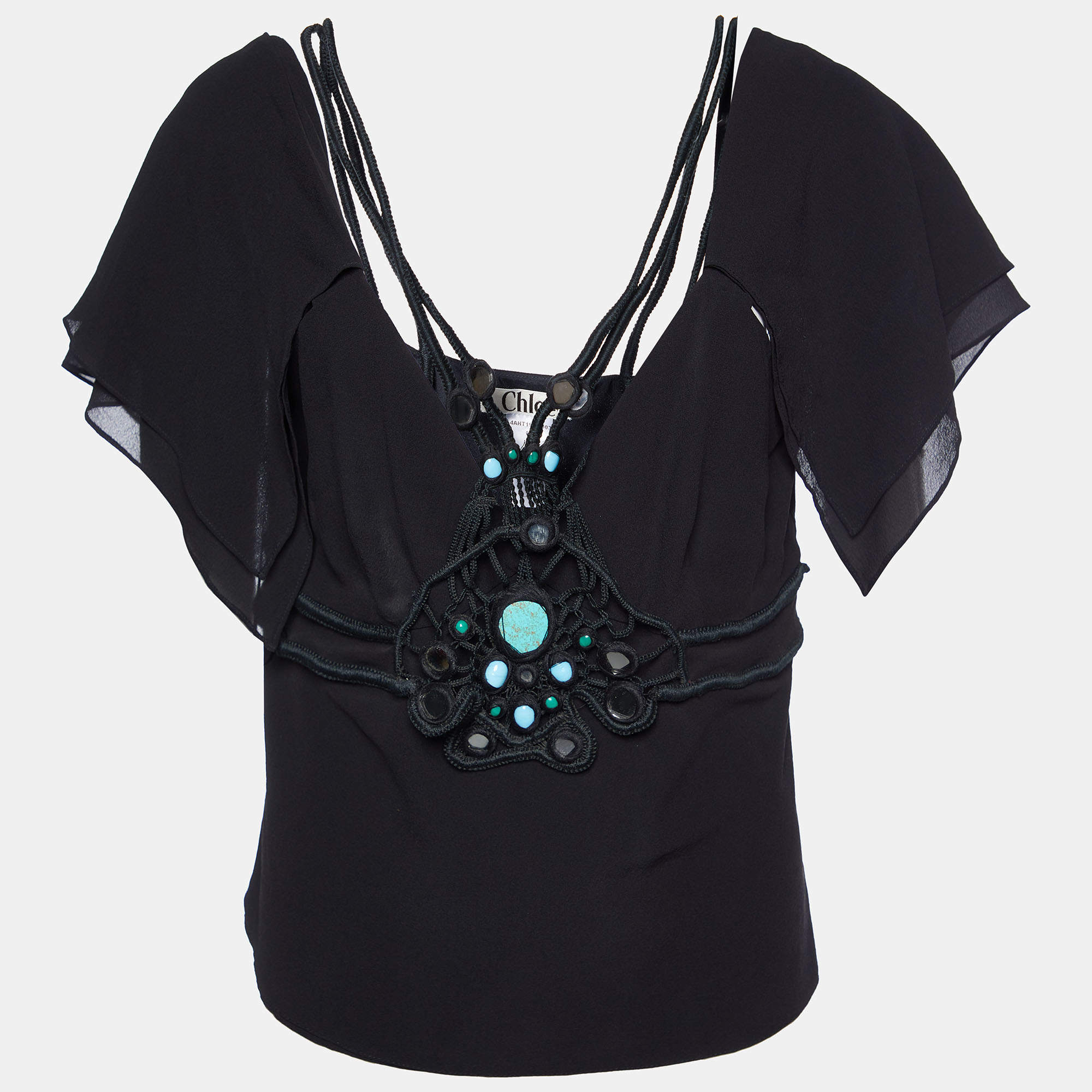 Pre Owned Chloe Black Silk beaded Detail Top M