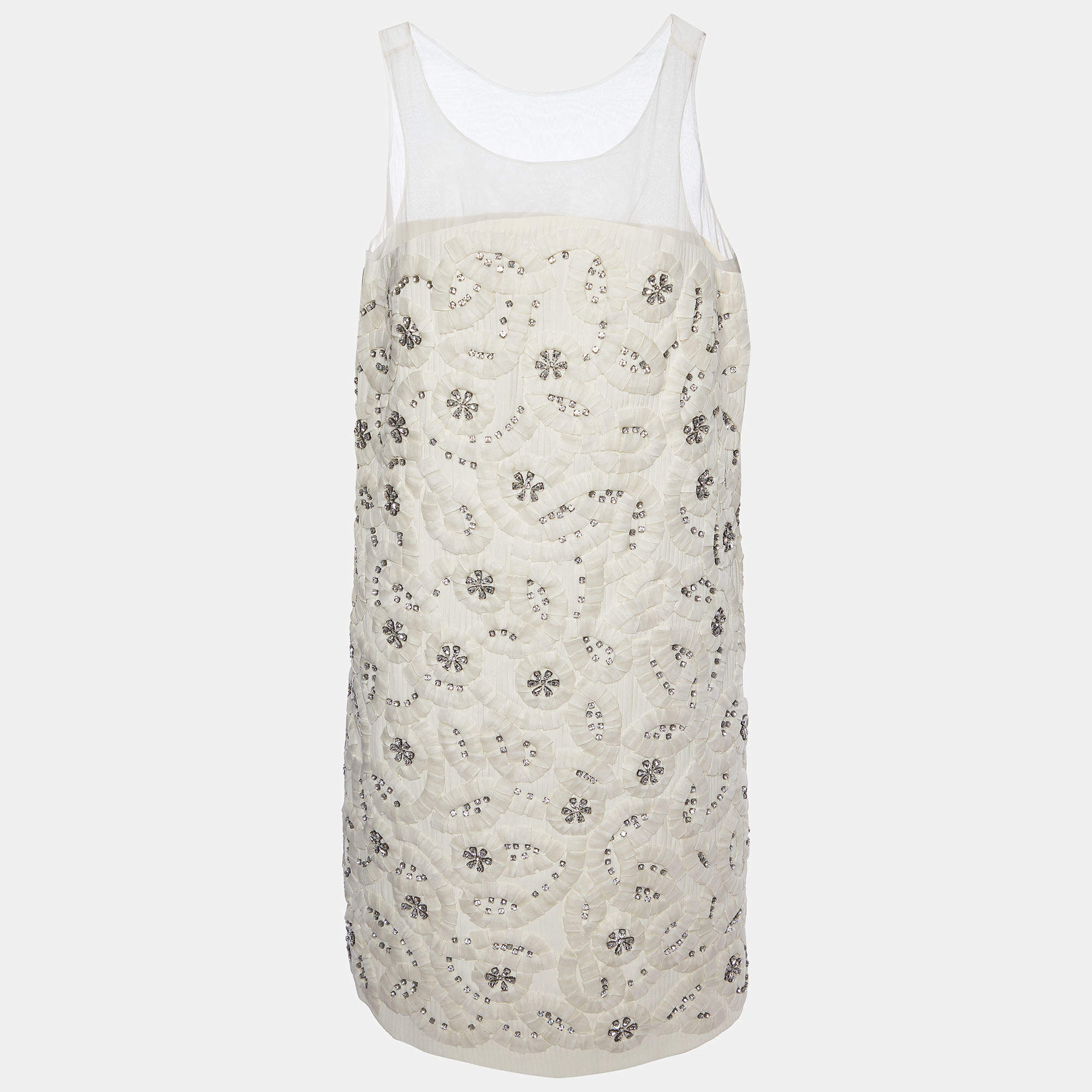 Chloe Ecru Silk Embellished Detail Shift Dress M