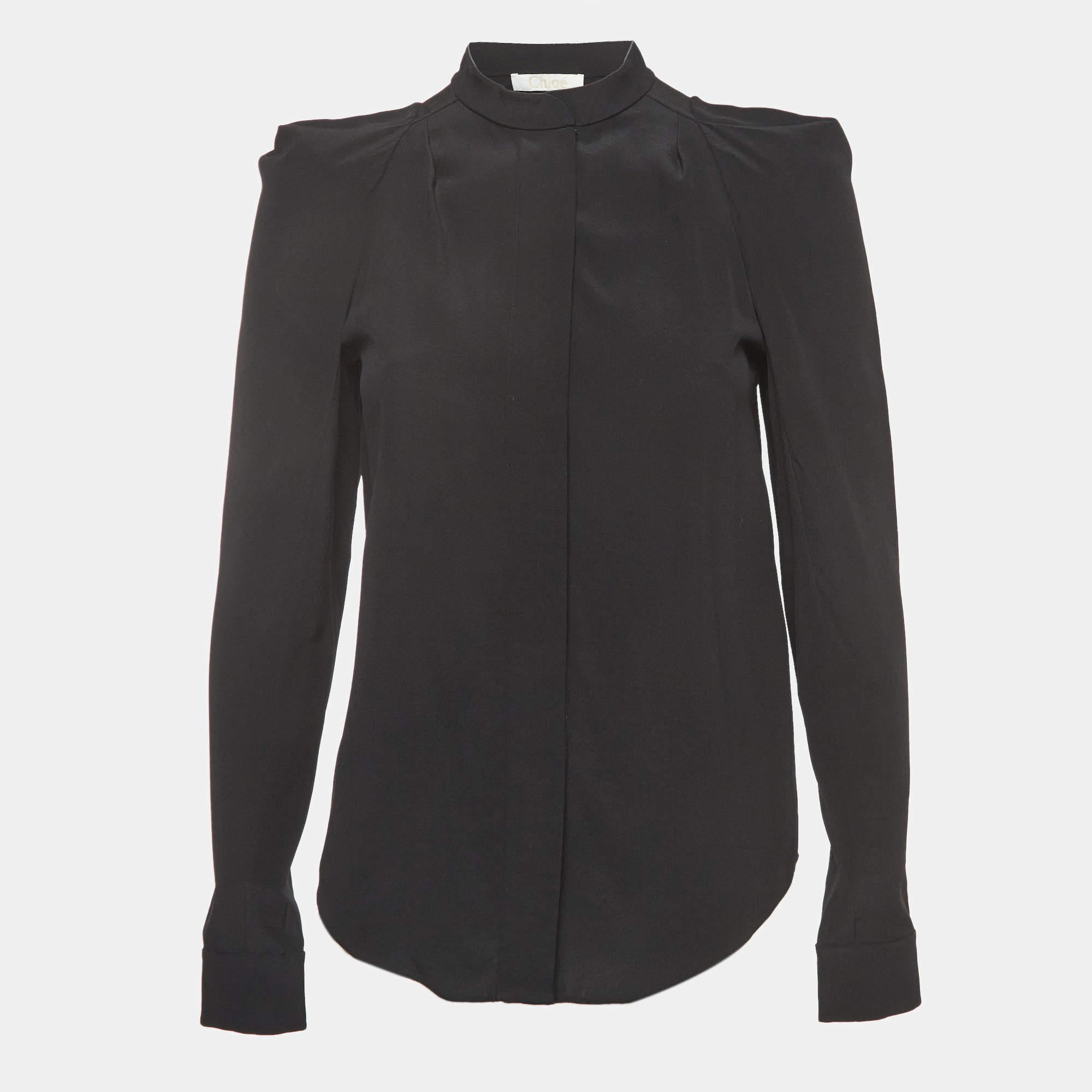 مملوكة مسبقًا Chloe Black Crepe Silk Round Neck Shirt XS