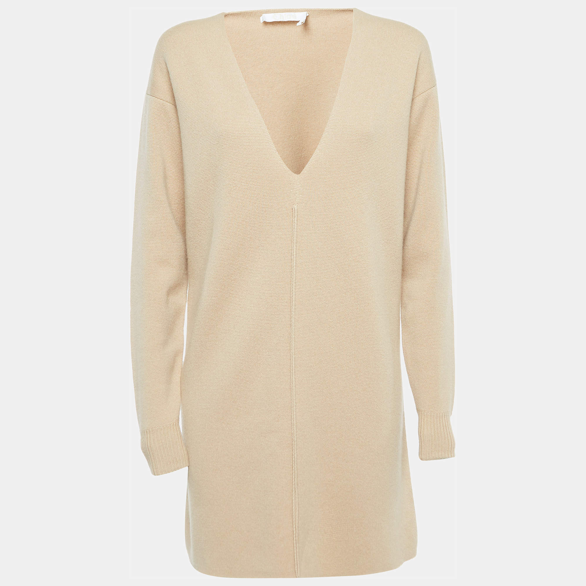 Pre Owned Chloé Light Brown Cashmere Sweater Mini Dress S