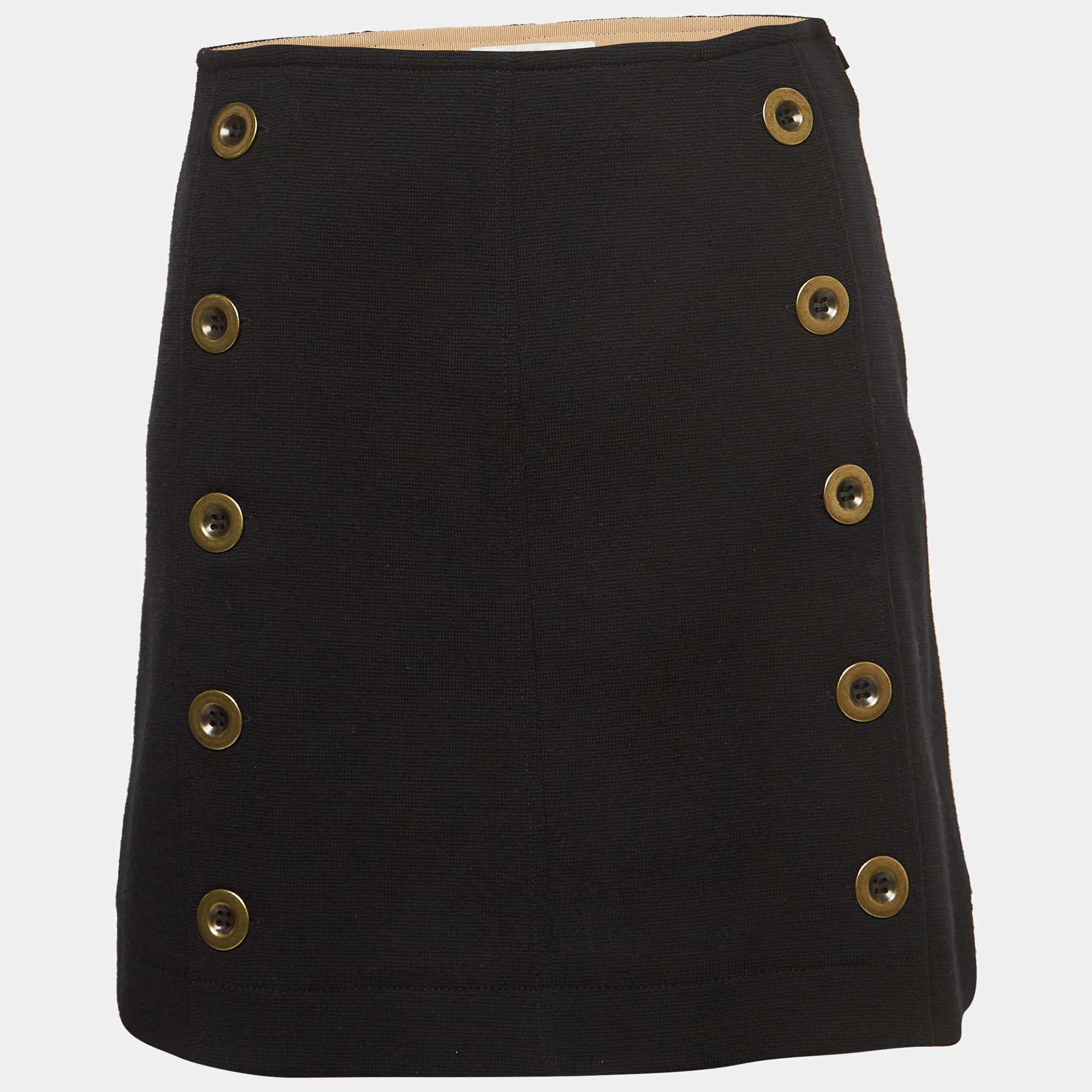 Chloe Black Wool Knit Button Detail Mini Skirt S