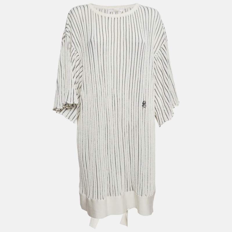 Chloe Off-White Patterned Knit Flared Sleeves Mini Dress L