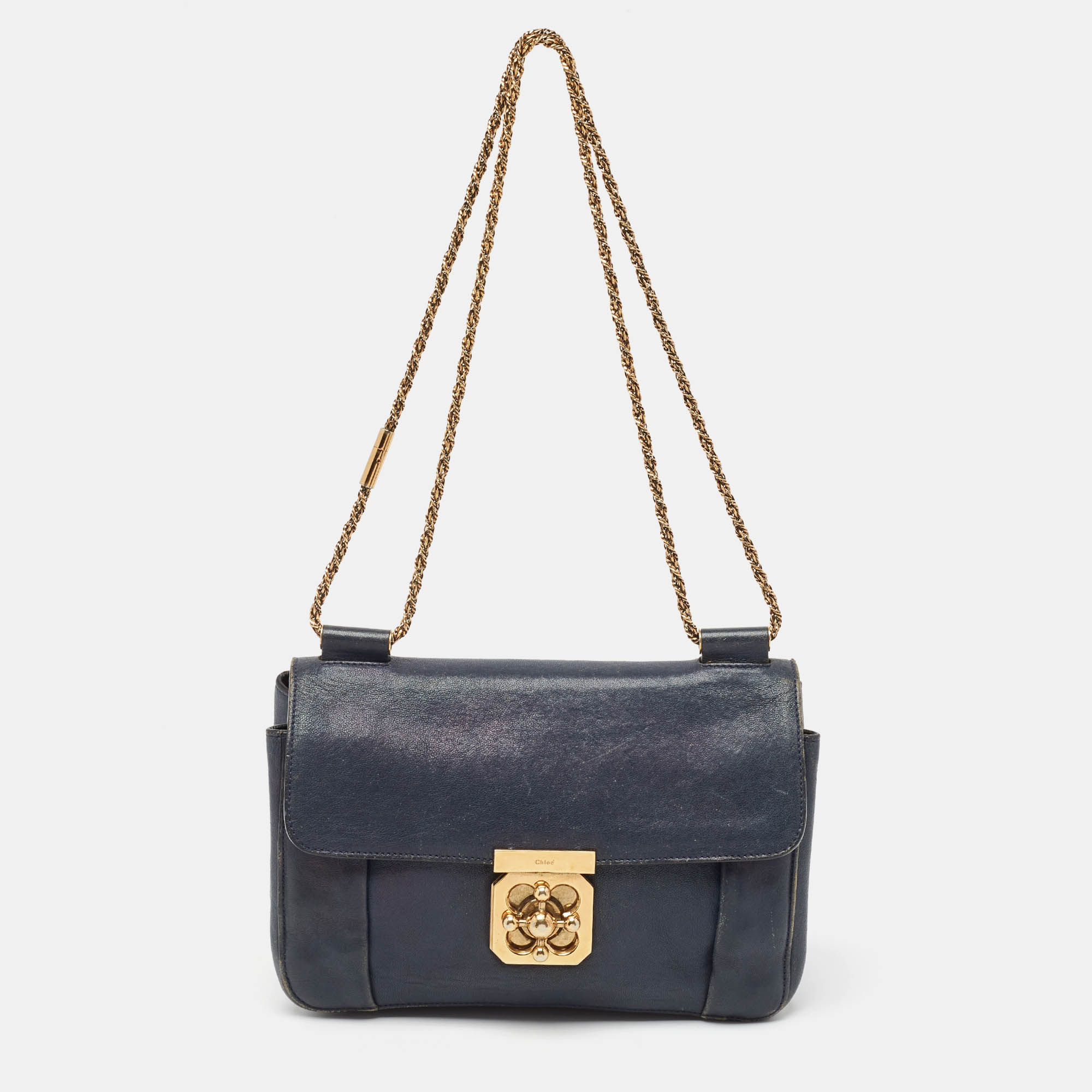 مملوكة مسبقًا Chloe Navy Blue Leather Medium Elsie Shoulder Bag