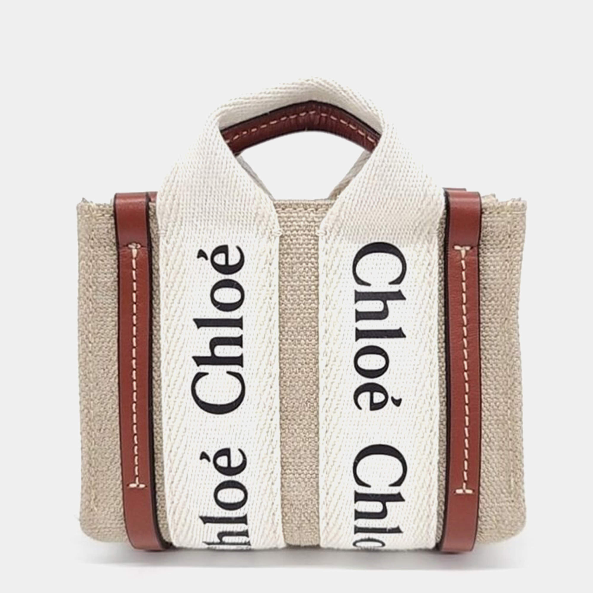 مملوكة مسبقًا Chloe Beige Canvas Mini Woody Convertible Tote Bag