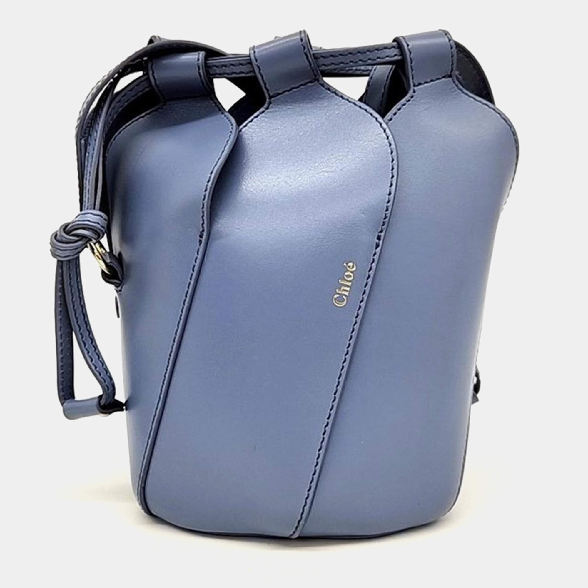 Chloe Blue Leather Mini Tulip Bucket Bag 