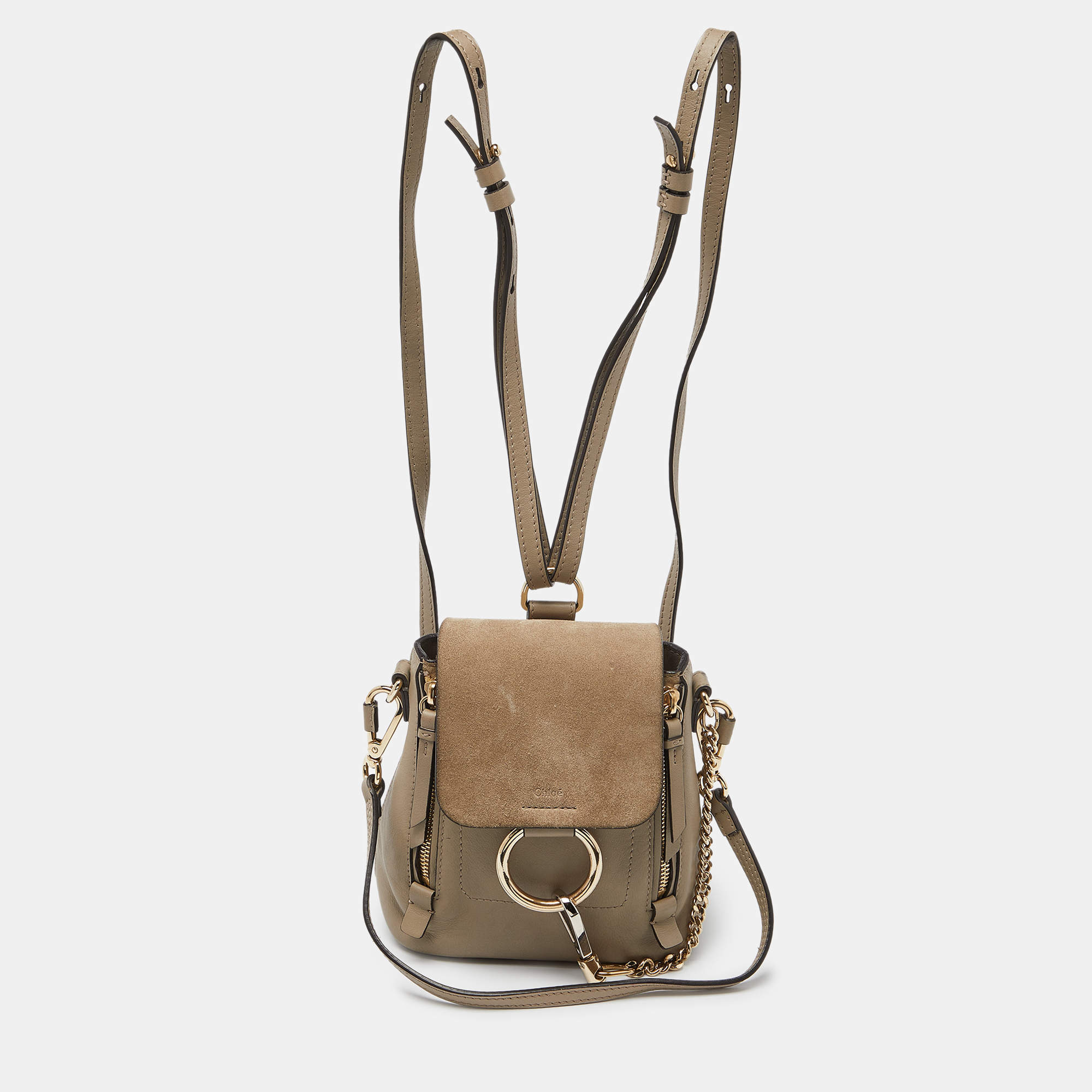 Chloe Beige Leather and Suede Mini Faye Daye Backpack