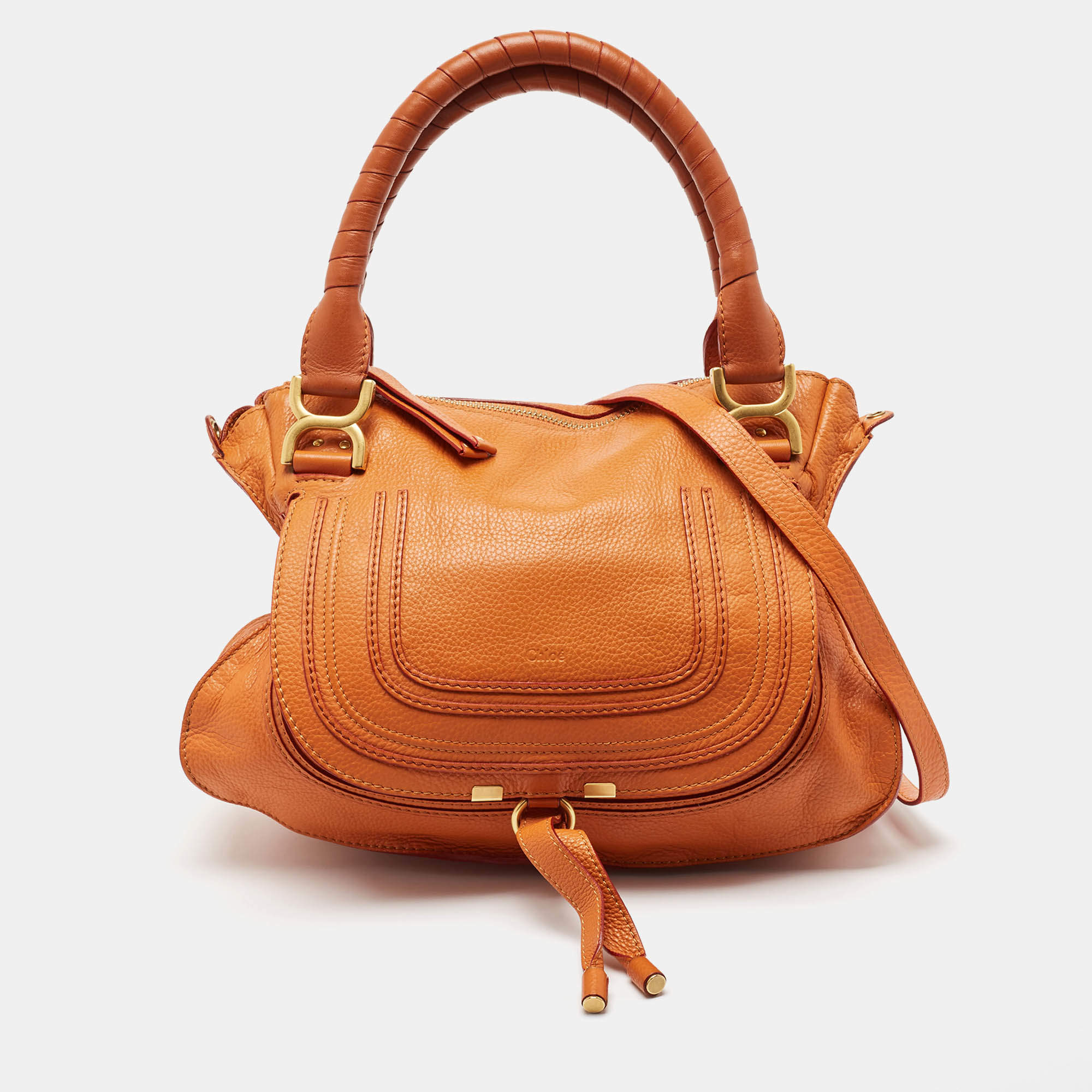 مملوكة مسبقًا Chloe Orange Leather Medium Marcie Shoulder Bag