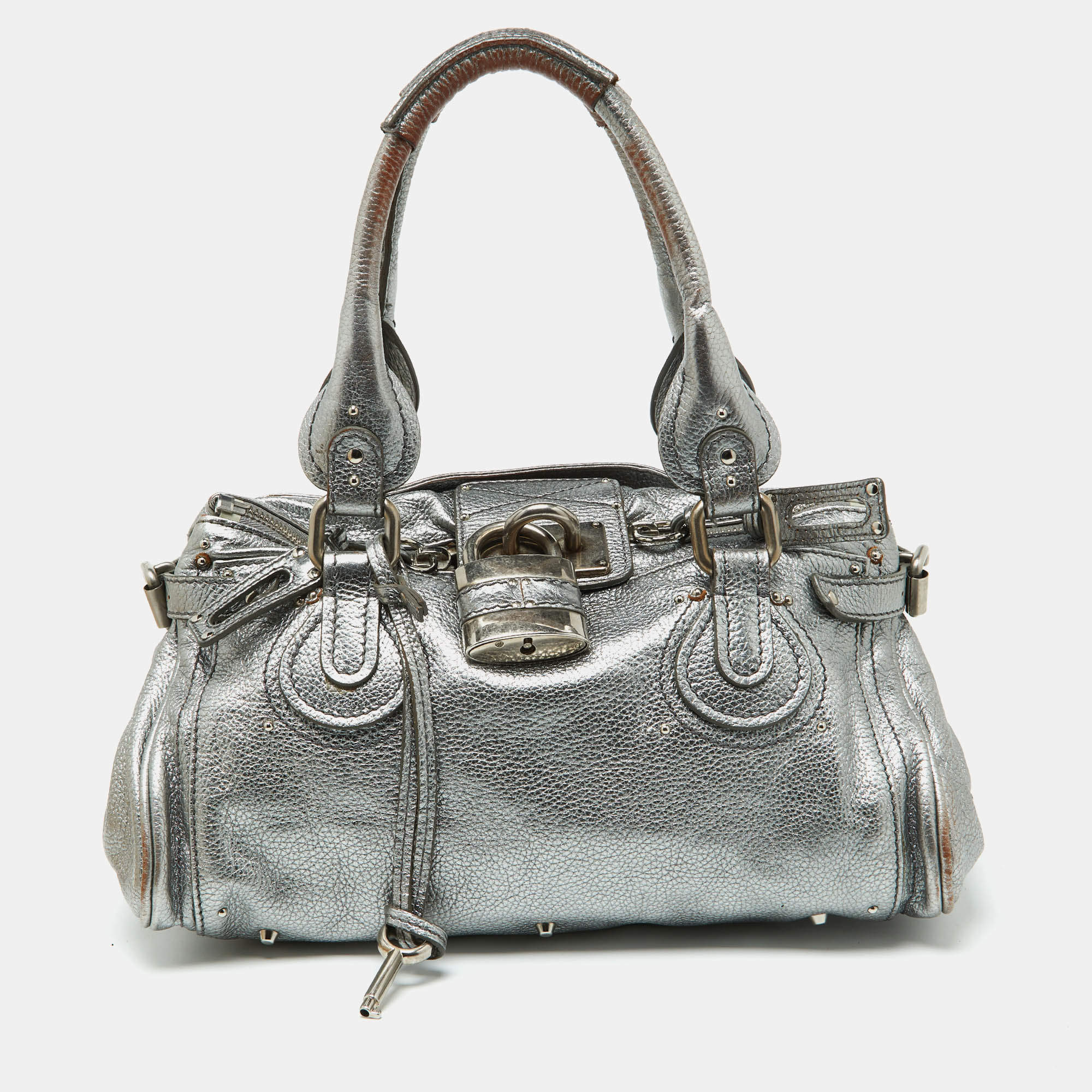 Pre Owned Chloe Silver Leather Paddington Satchel