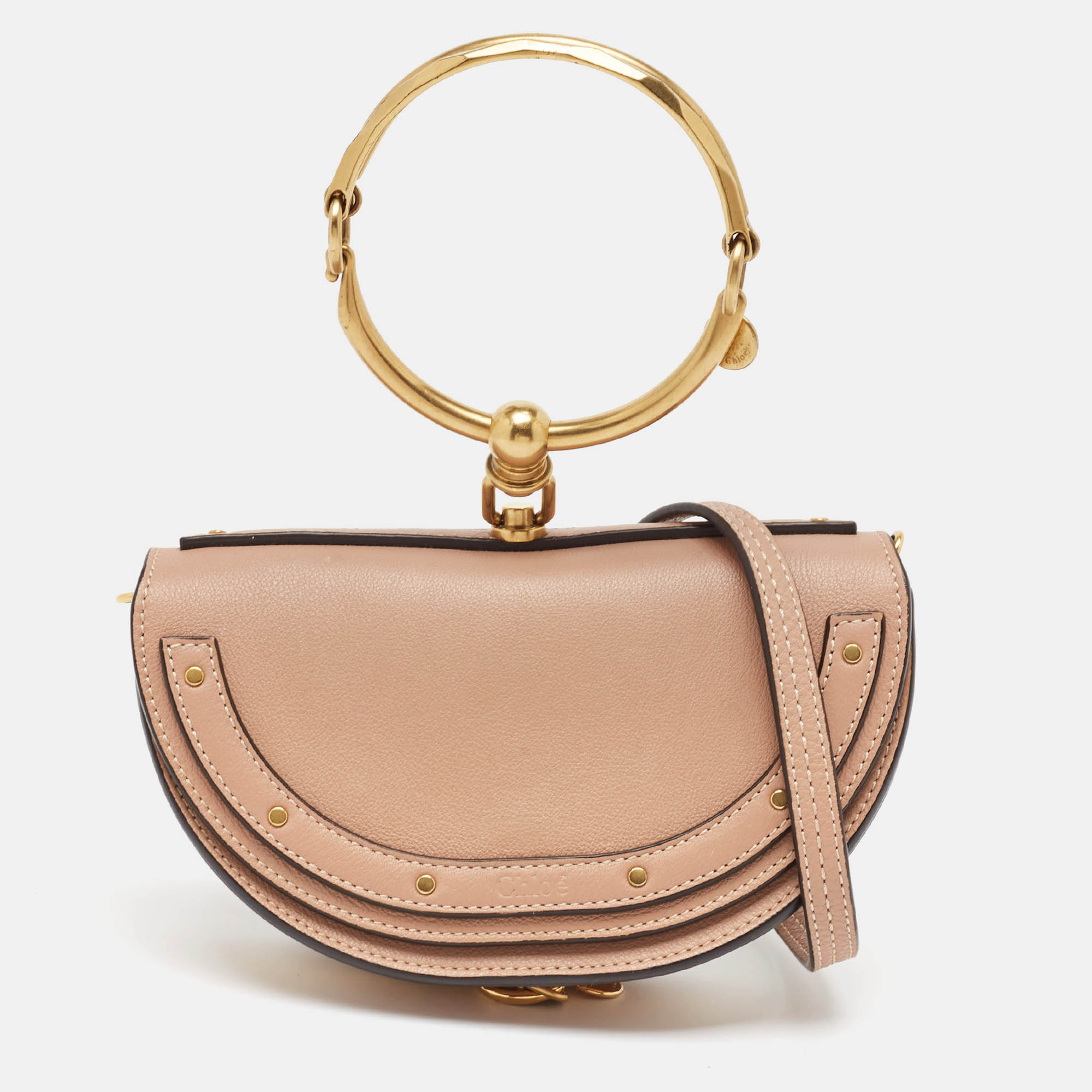 Pre Owned Chloe Beige Leather Nile Minaudiere Crossbody Bag
