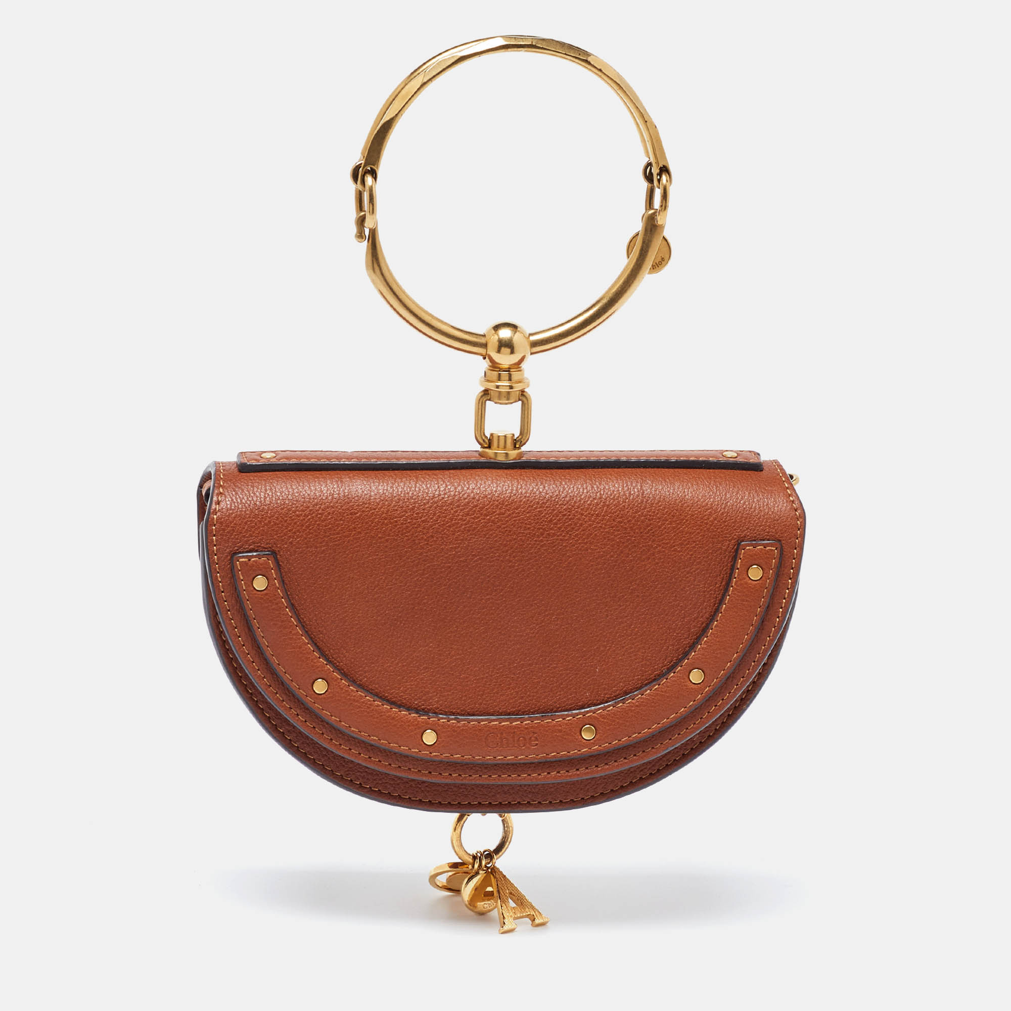 Pre Owned Chloe Tan Leather Small Nile Bracelet Minaudiere Bag